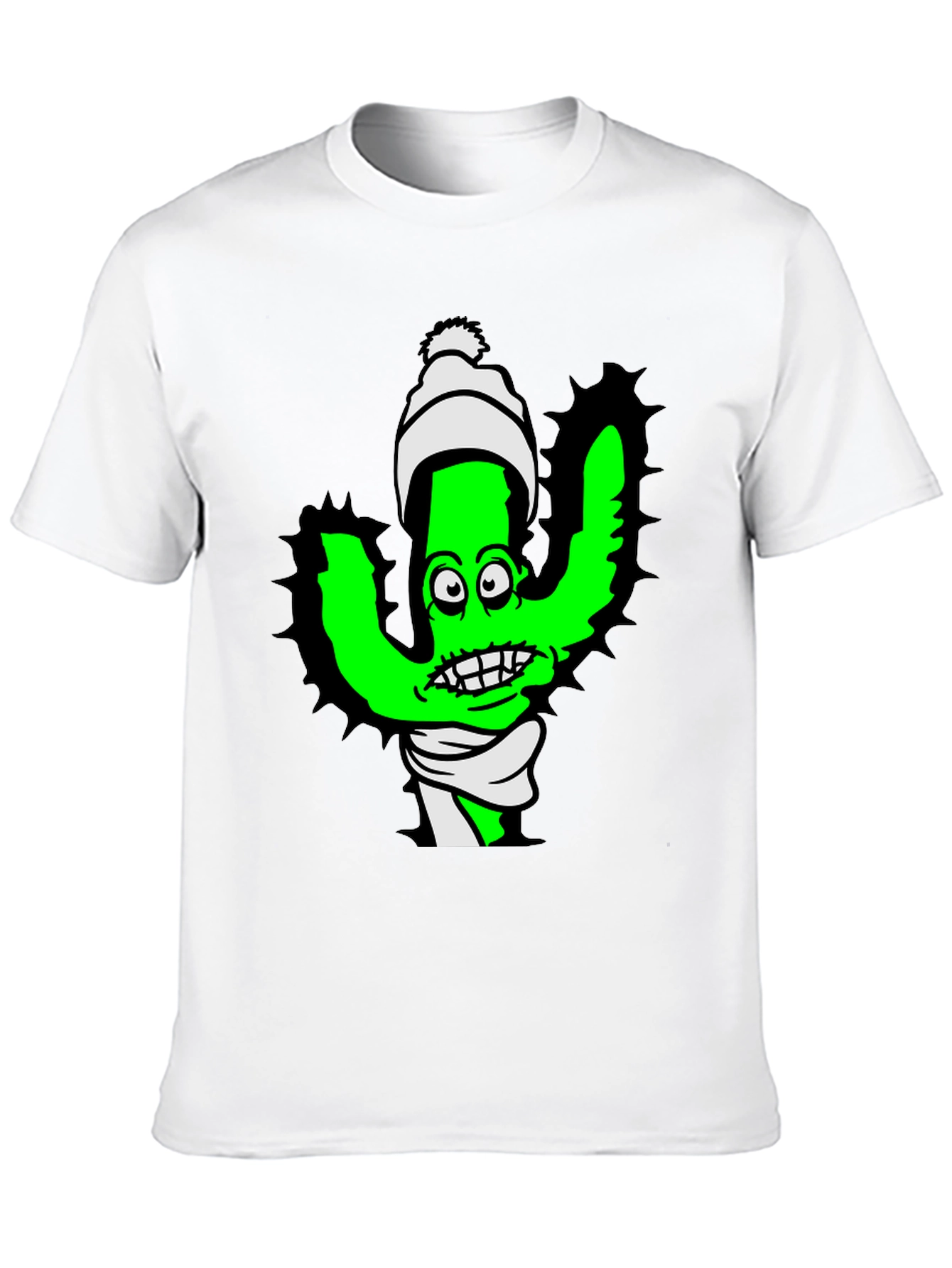 Cartoon Cactus T-Shirt - Quirky Green Plant Tee
