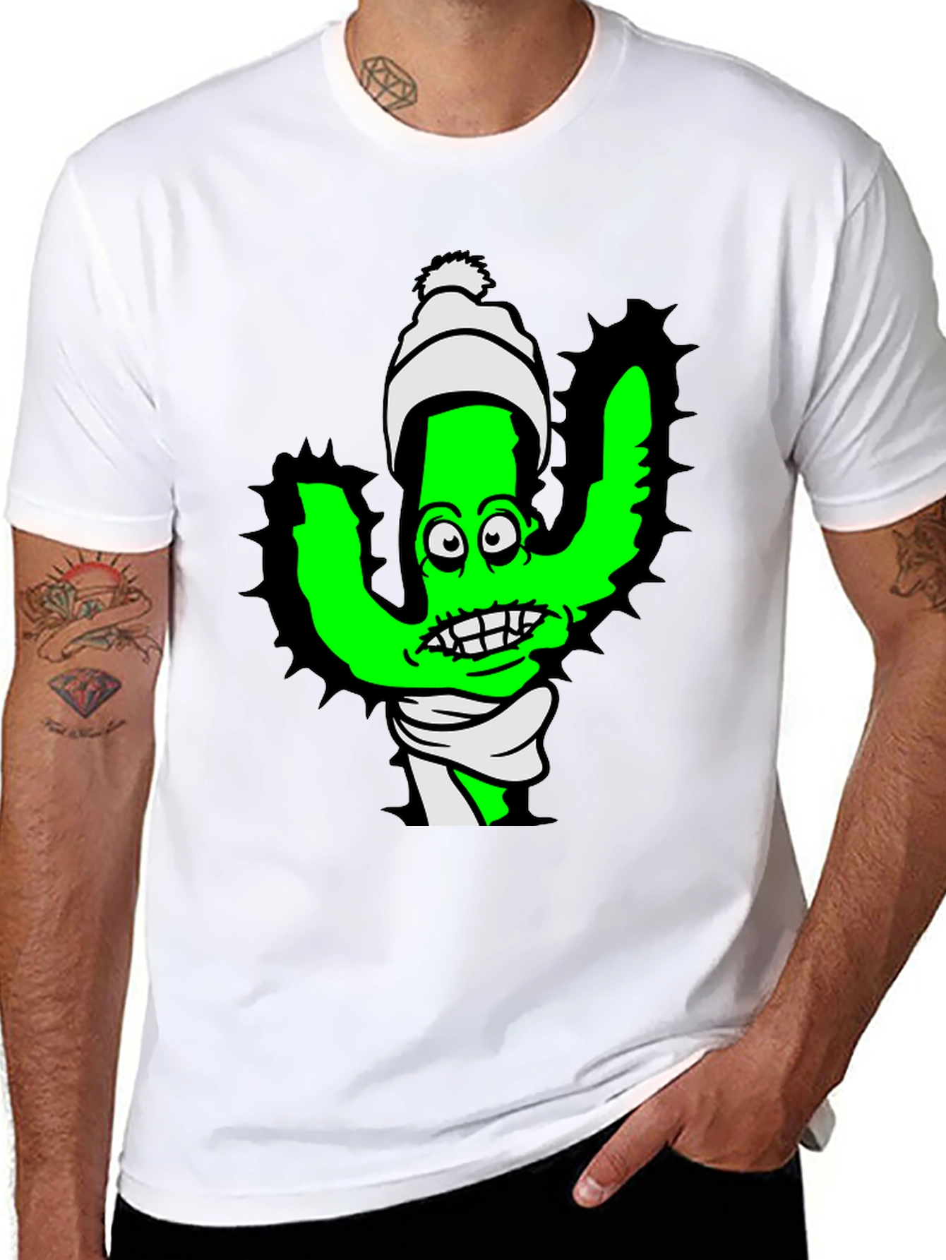Cartoon Cactus T-Shirt - Quirky Green Plant Tee