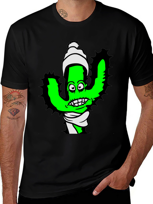 Cartoon Cactus T-Shirt - Quirky Green Plant Tee