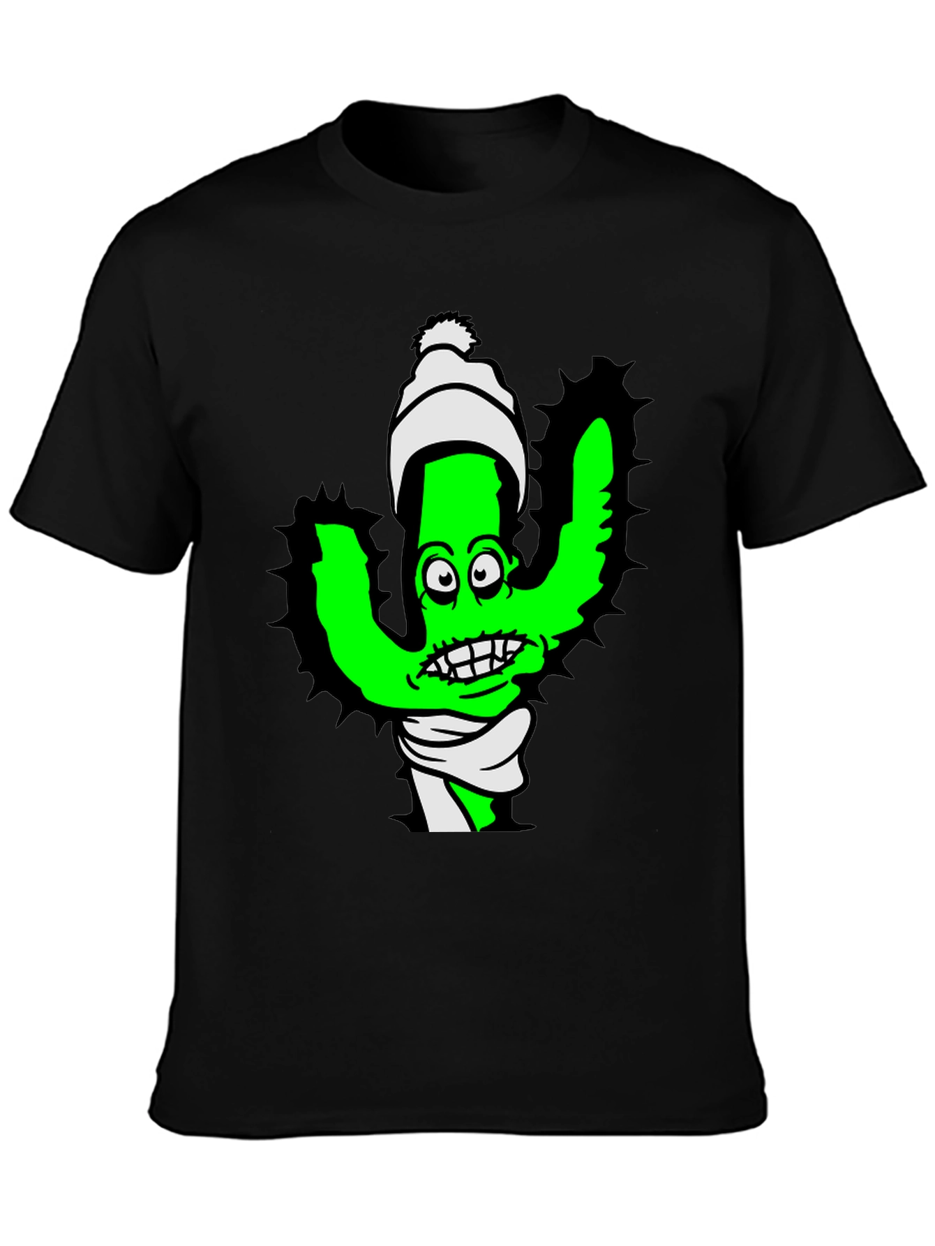 Cartoon Cactus T-Shirt - Quirky Green Plant Tee