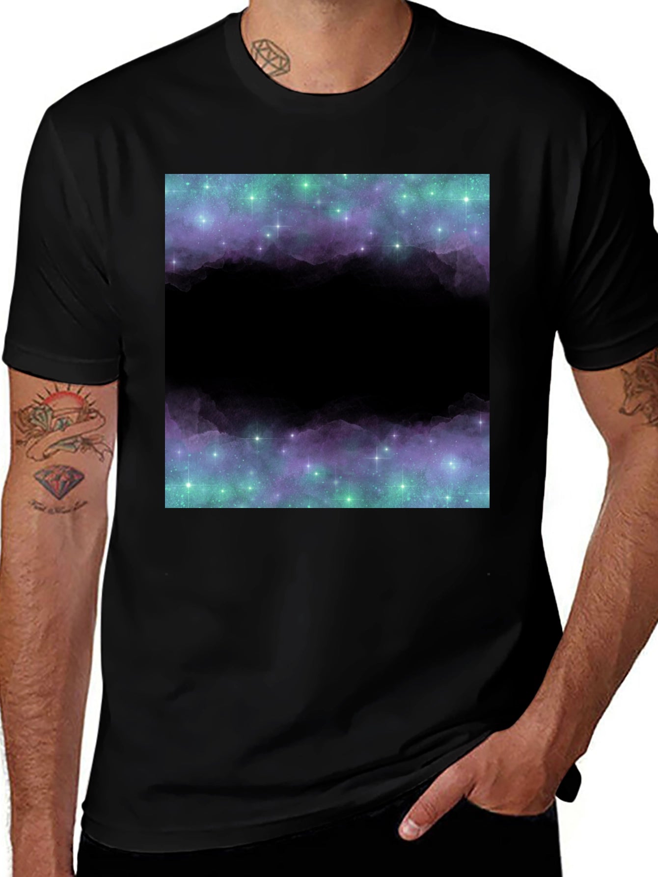 Galaxy Print T-Shirt - Mens Black Tee