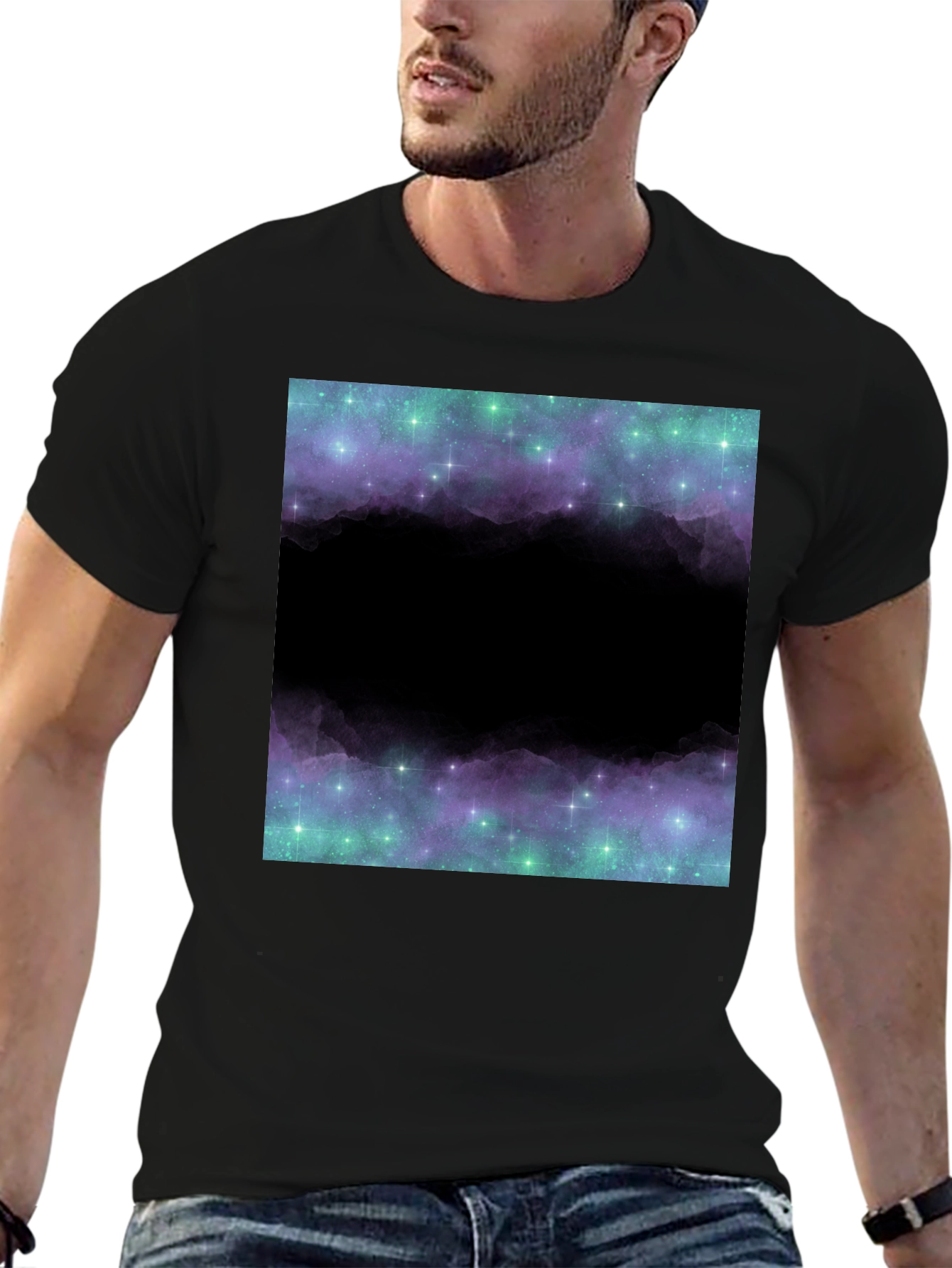 Galaxy Print T-Shirt - Mens Black Tee