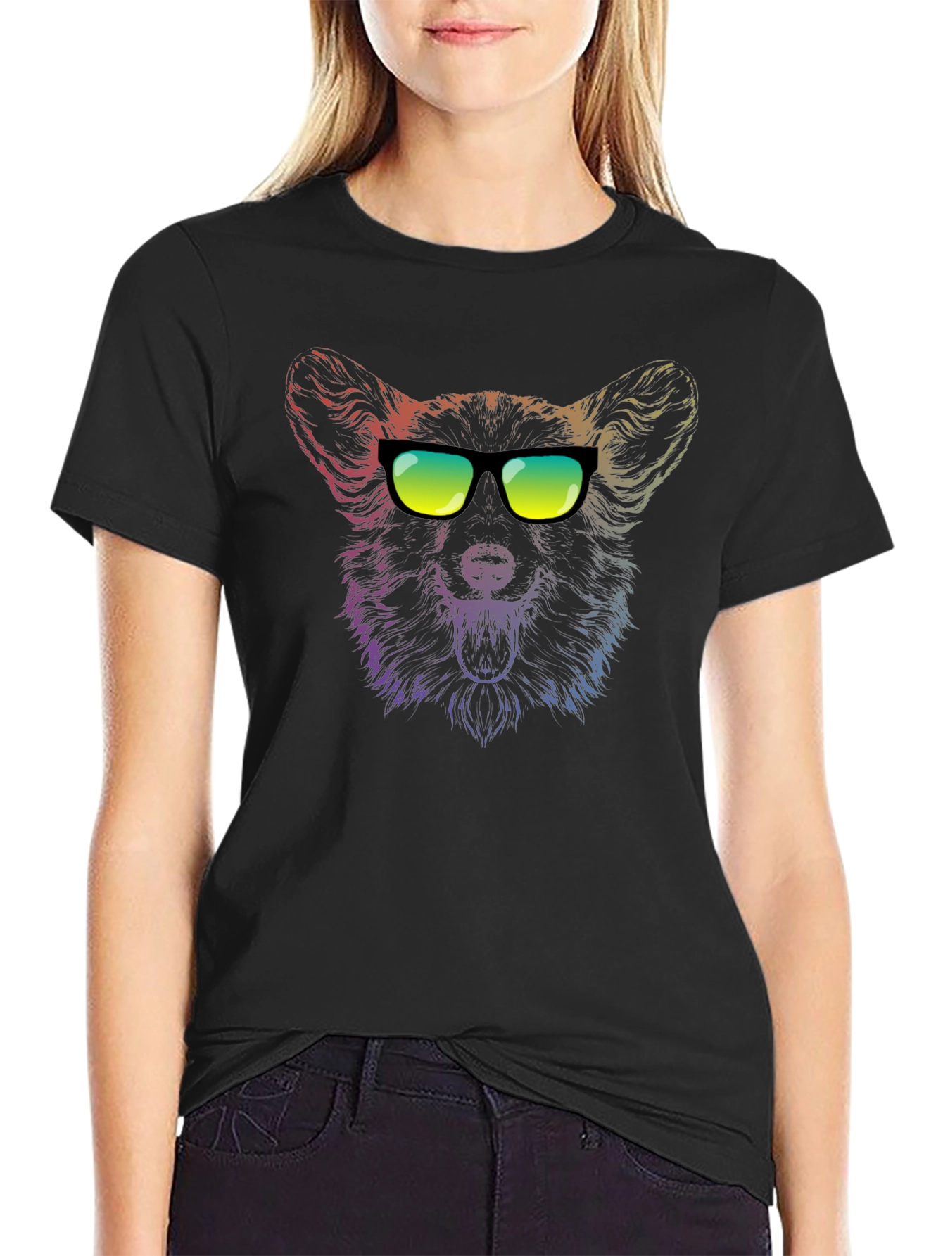 Cool Corgi Rainbow Graphic T-Shirt