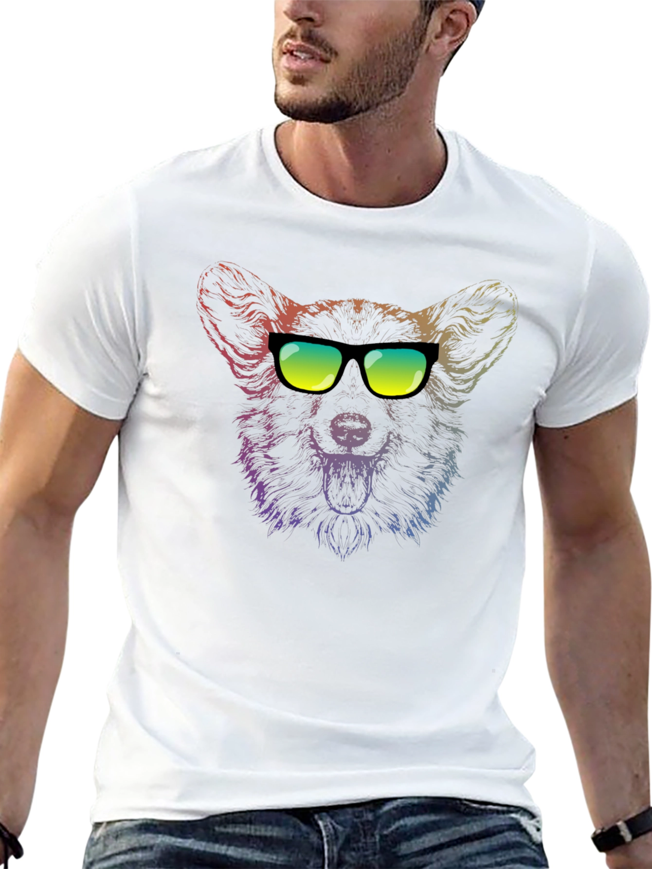Cool Corgi Rainbow Graphic T-Shirt