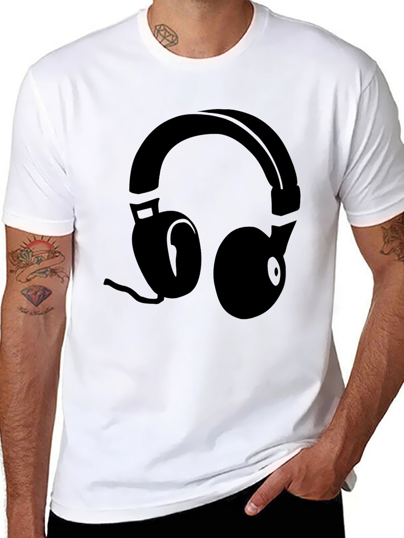 Black Headphone Graphic Tee - Modern Music Lover