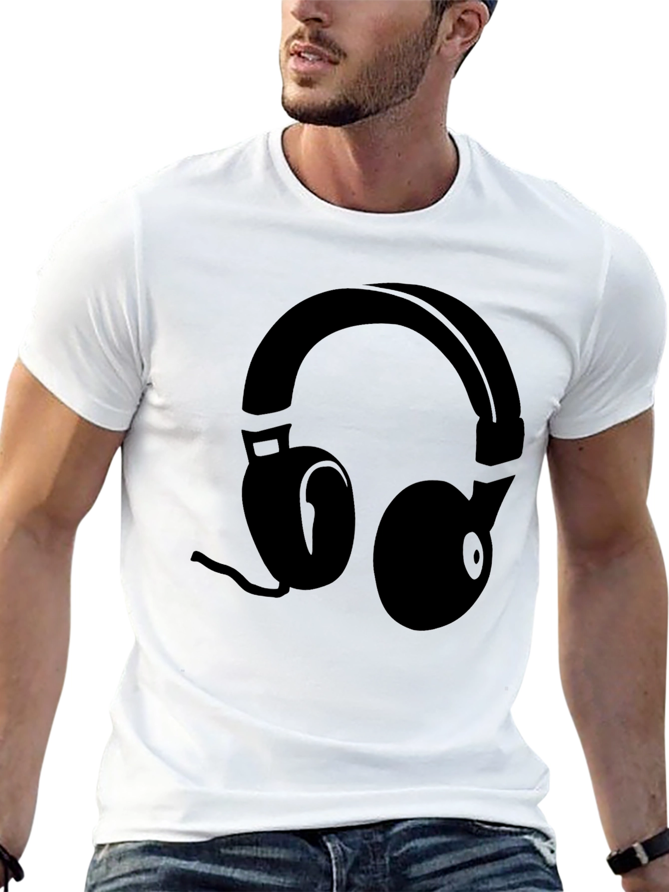 Black Headphone Graphic Tee - Modern Music Lover