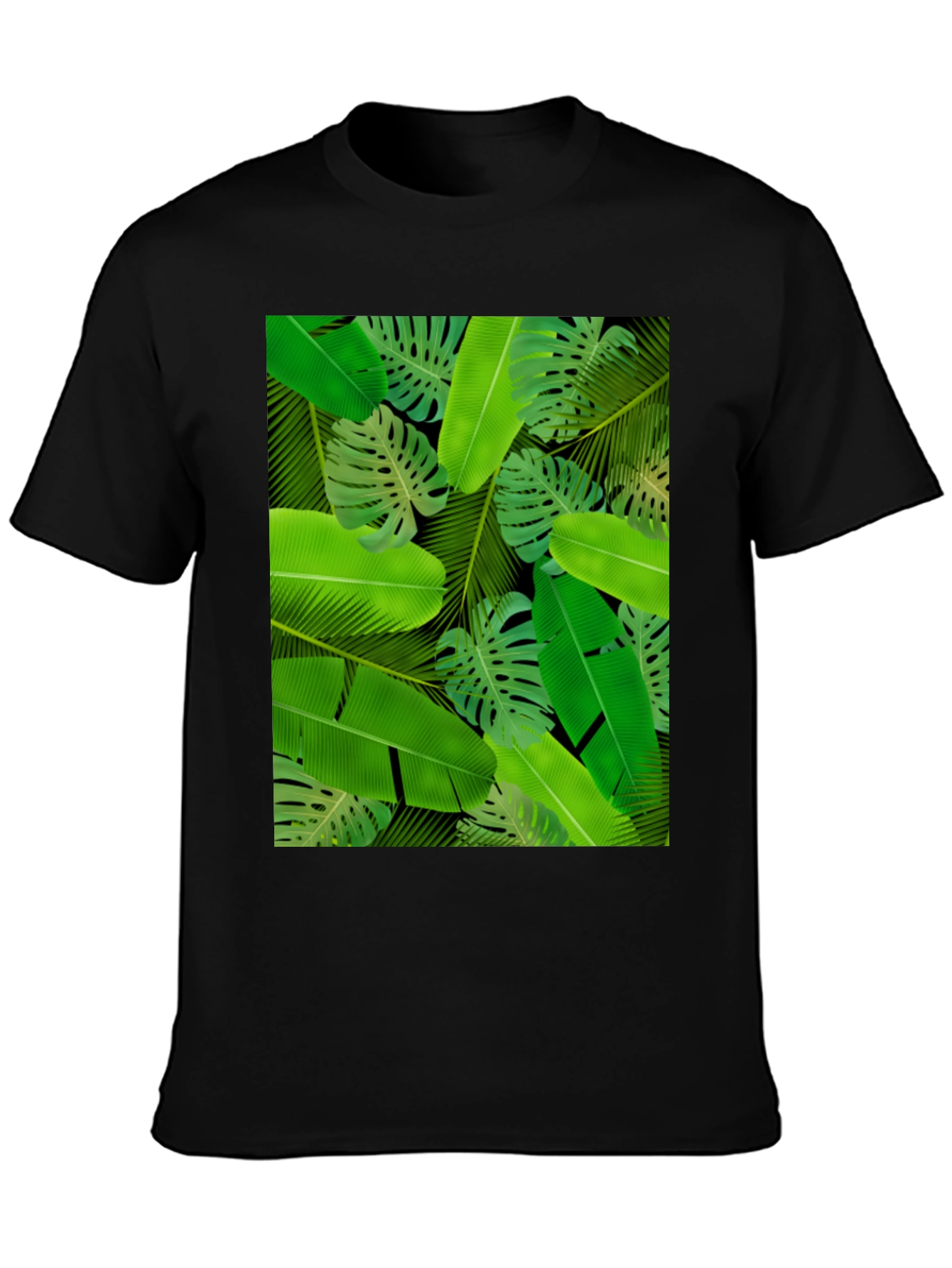 Tropical Leaves Print Black T-Shirt