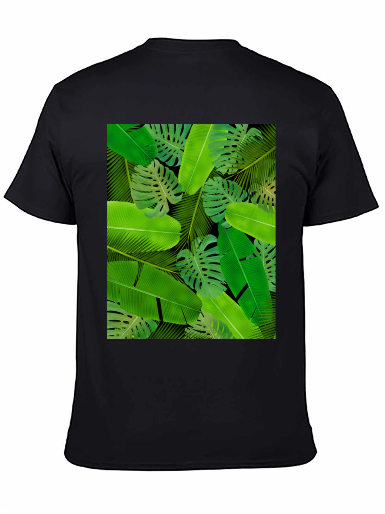 Tropical Leaves Print Black T-Shirt