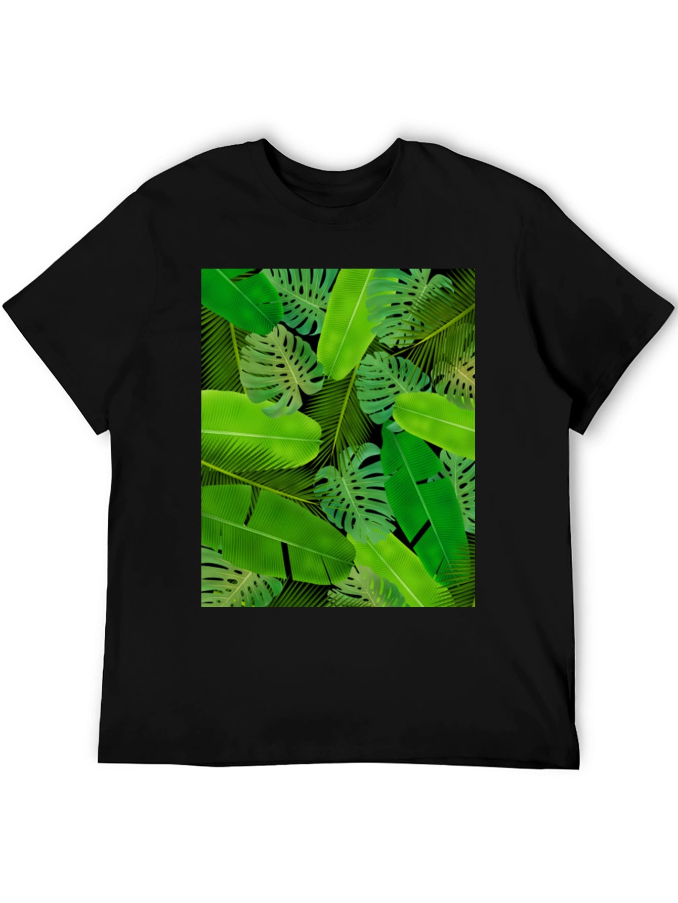 Tropical Leaves Print Black T-Shirt