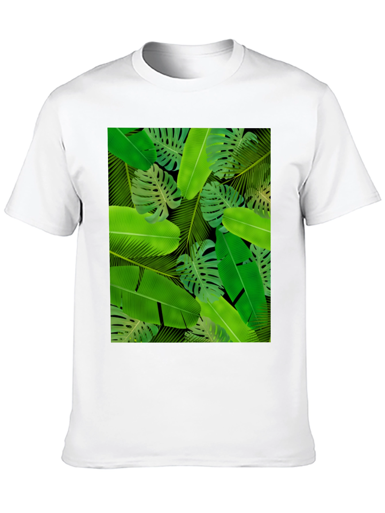 Tropical Leaves Print Black T-Shirt