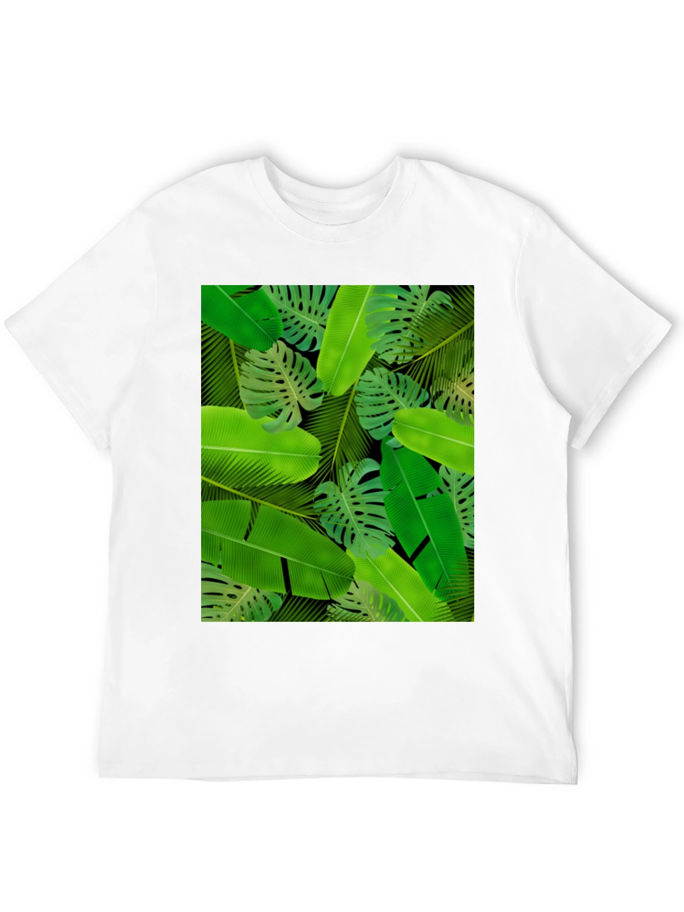 Tropical Leaves Print Black T-Shirt