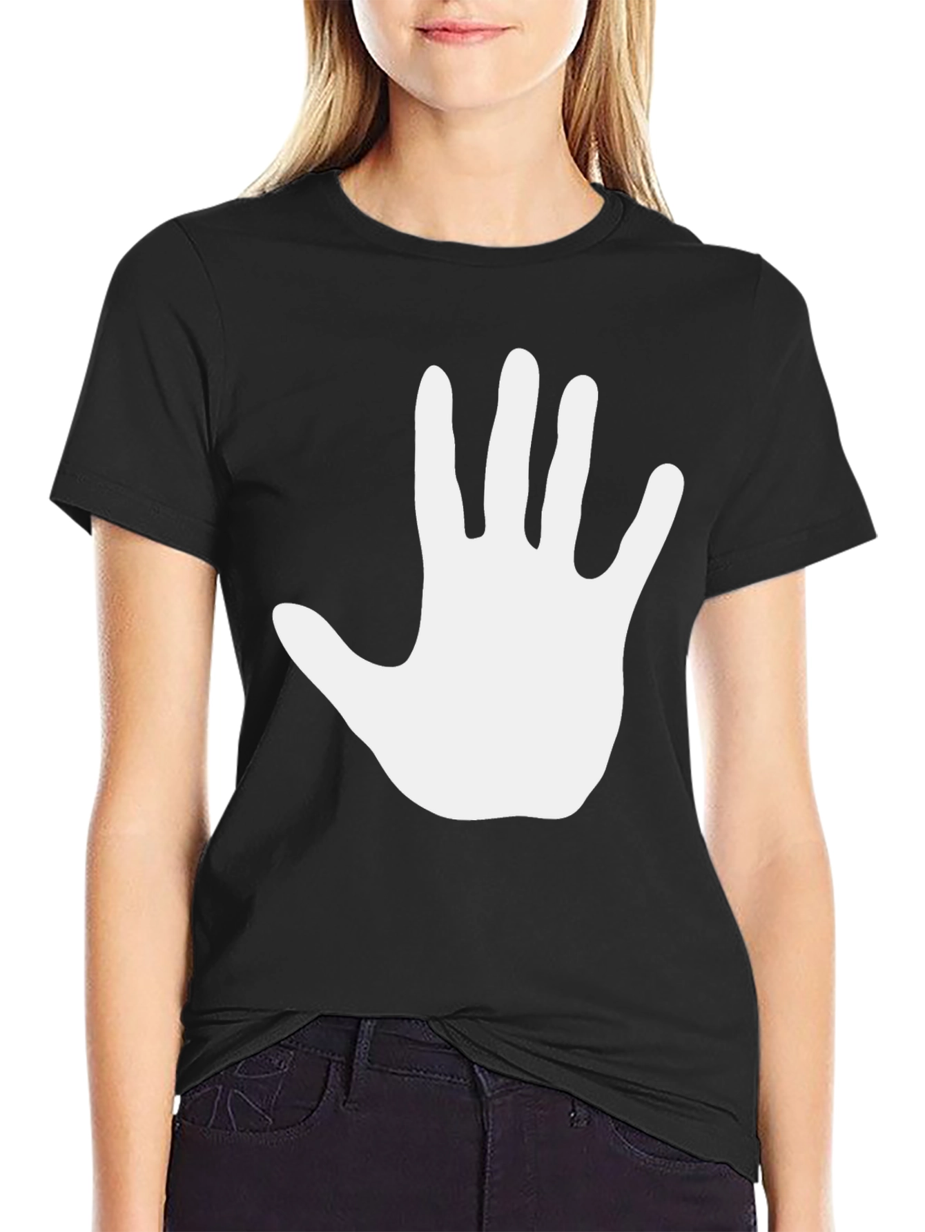 Hand Print Graphic Tee - Casual Black T-Shirt