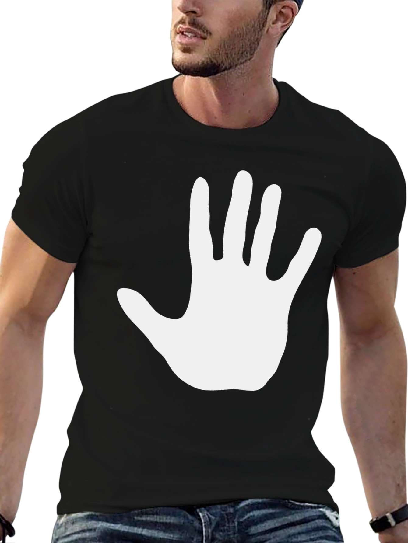 Hand Print Graphic Tee - Casual Black T-Shirt