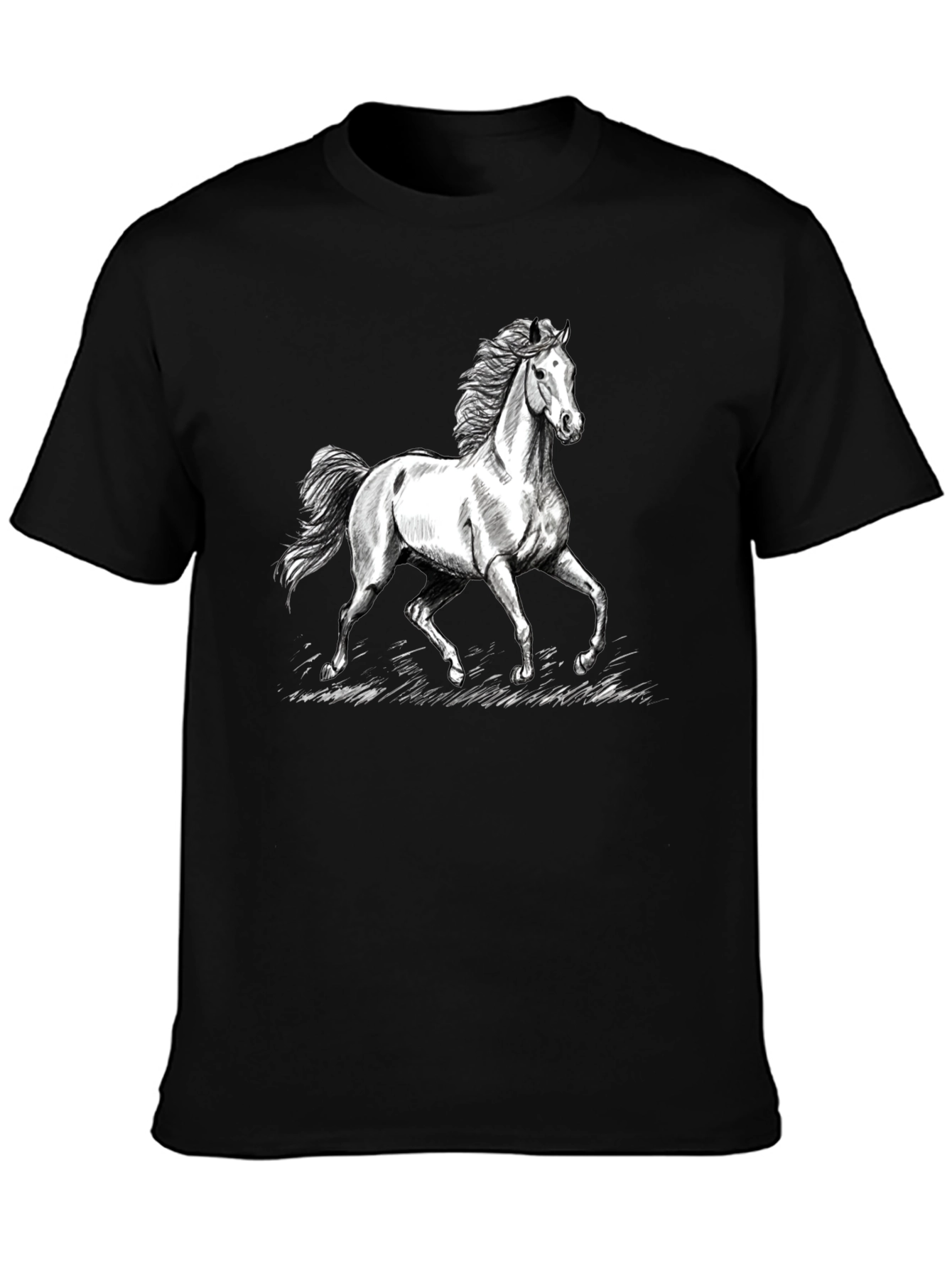 Horse Graphic Tee - Black Cotton Casual T-Shirt