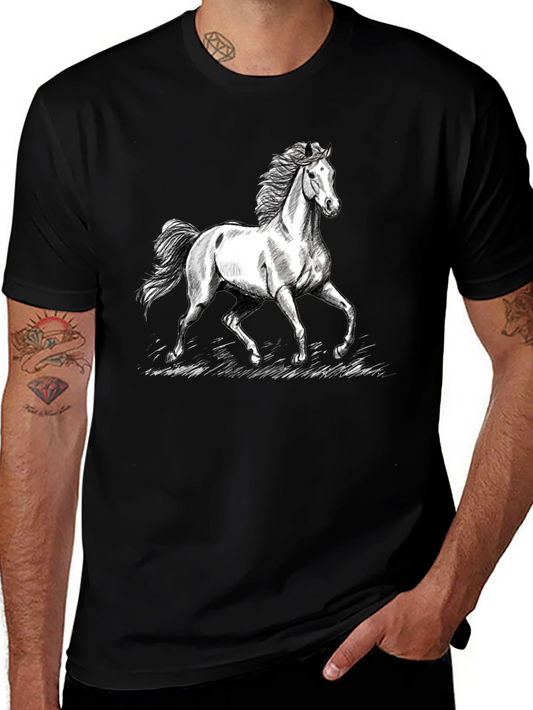 Horse Graphic Tee - Black Cotton Casual T-Shirt