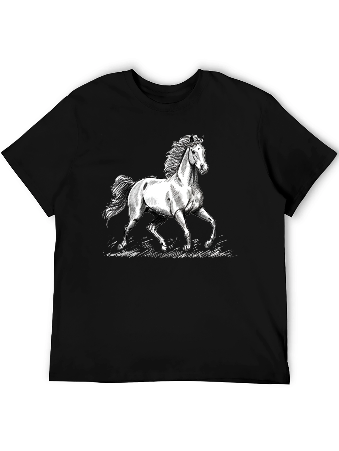 Horse Graphic Tee - Black Cotton Casual T-Shirt