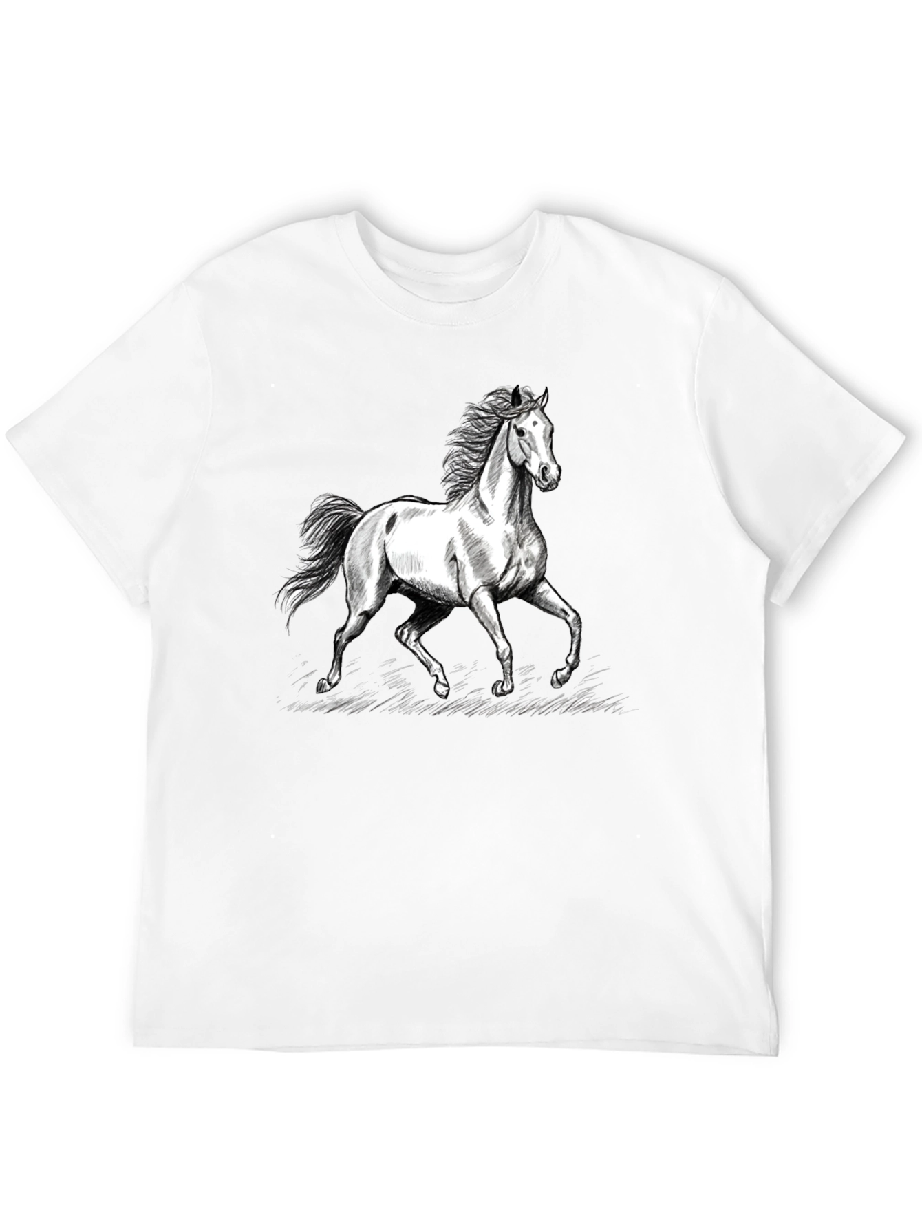 Horse Graphic Tee - Black Cotton Casual T-Shirt