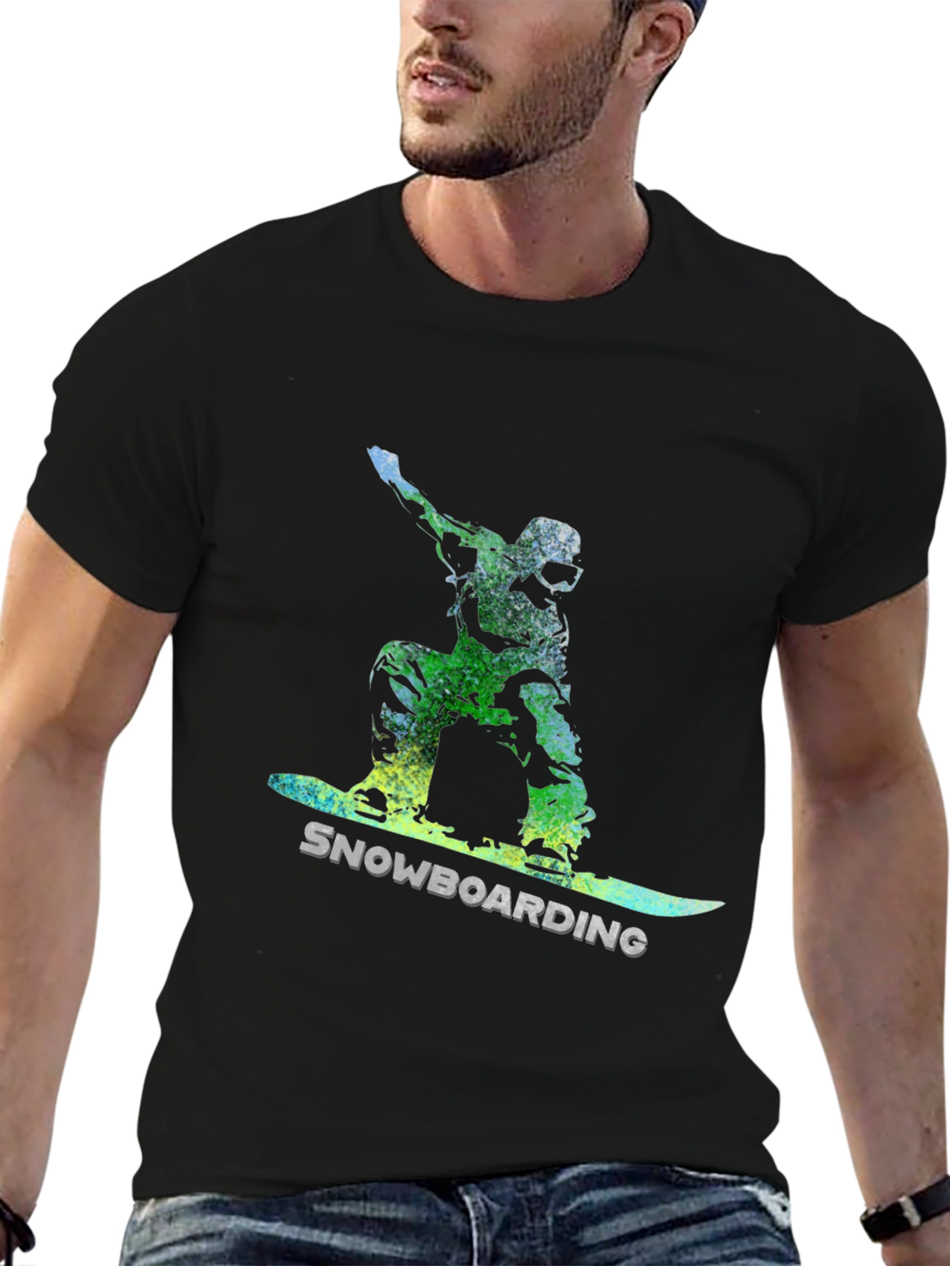 Snowboarding Graphic Tee - Black Cotton Comfort