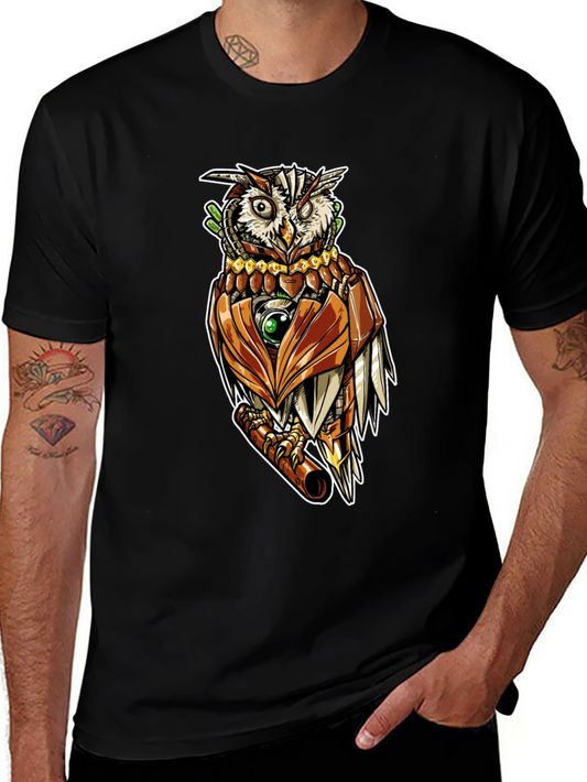 Steampunk Owl Graphic Tee - Unique Design