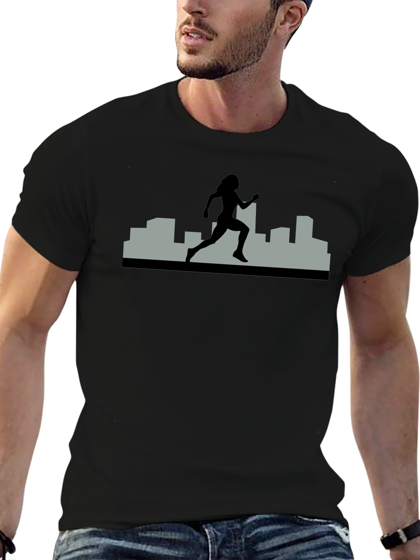 Urban Runner Graphic Tee - Black Cotton Shirt