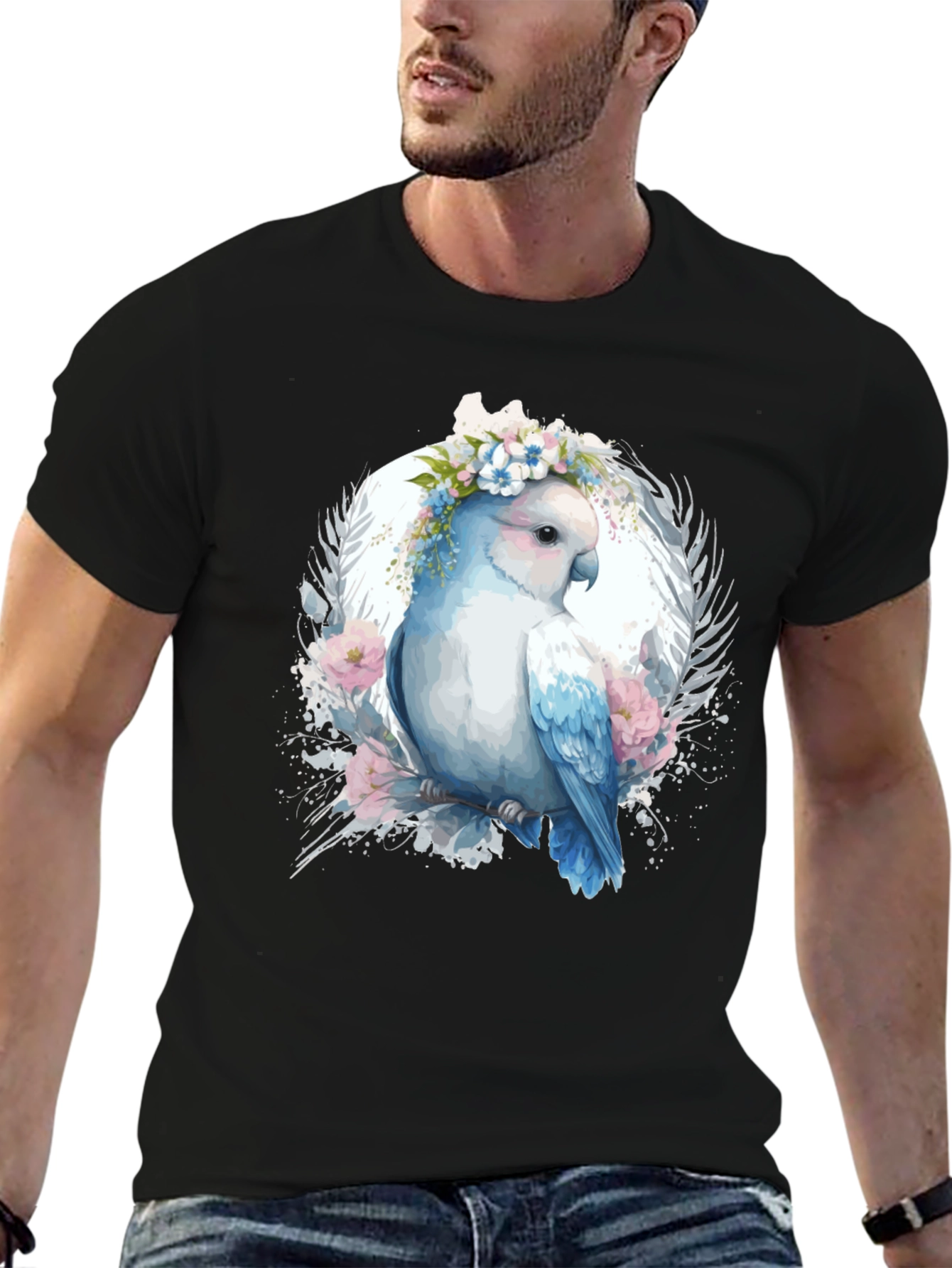 Floral Parrot Graphic Tee - Unique Bird Design