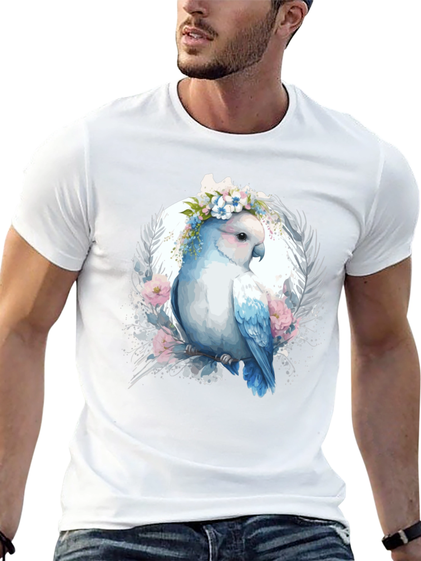 Floral Parrot Graphic Tee - Unique Bird Design