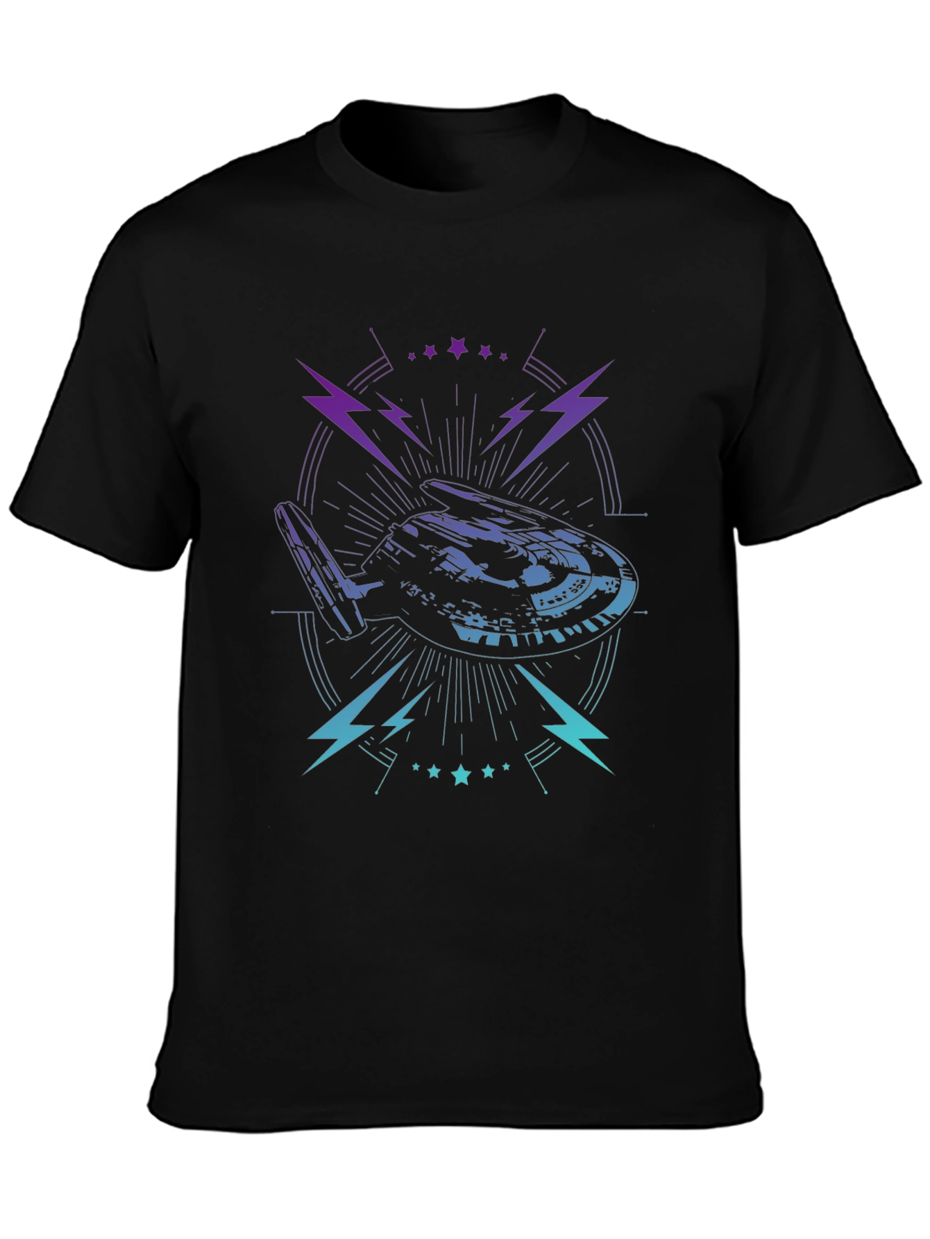 Sci-Fi Spaceship Graphic Tee - Black Cotton T-Shirt