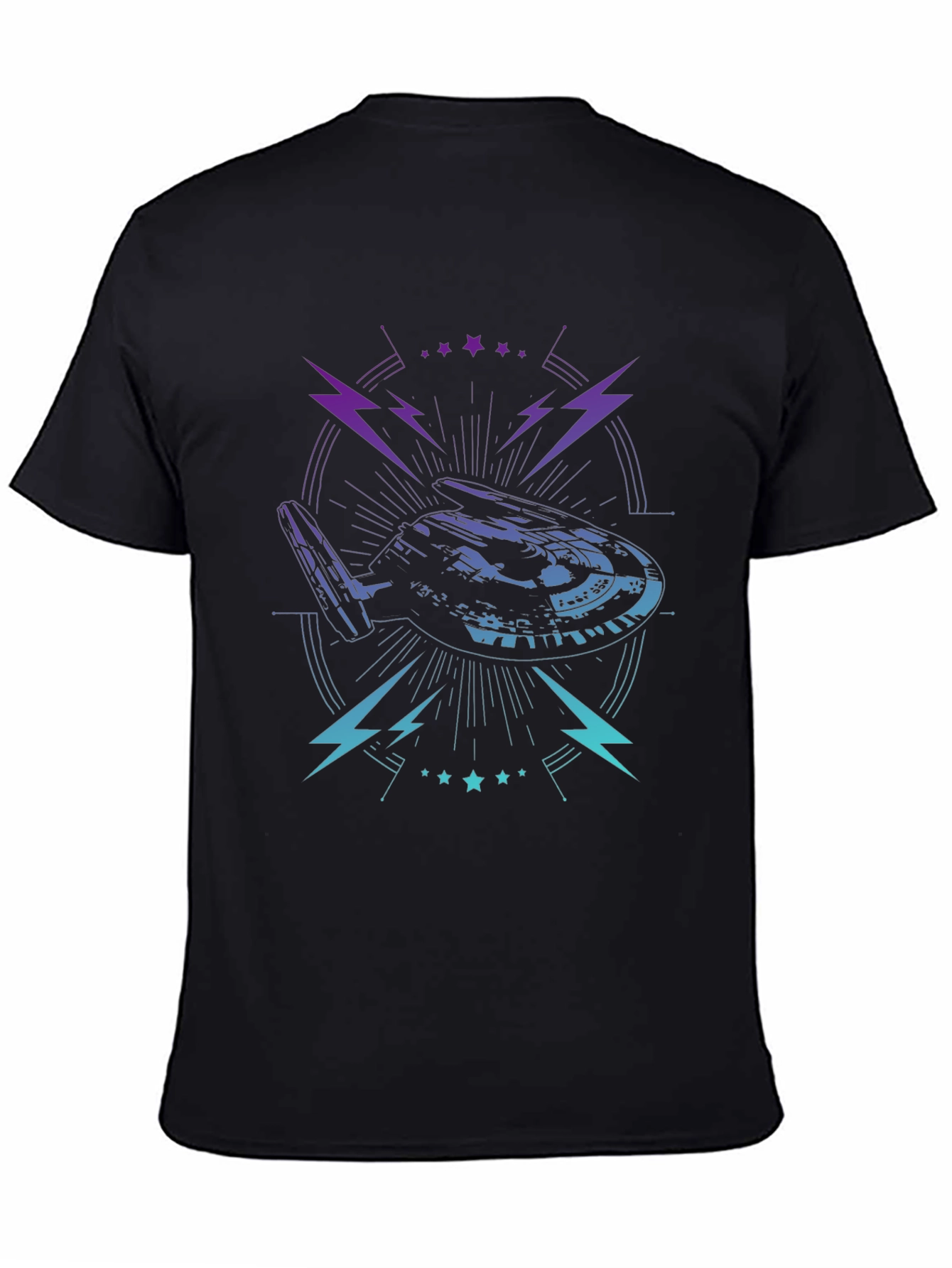 Sci-Fi Spaceship Graphic Tee - Black Cotton T-Shirt