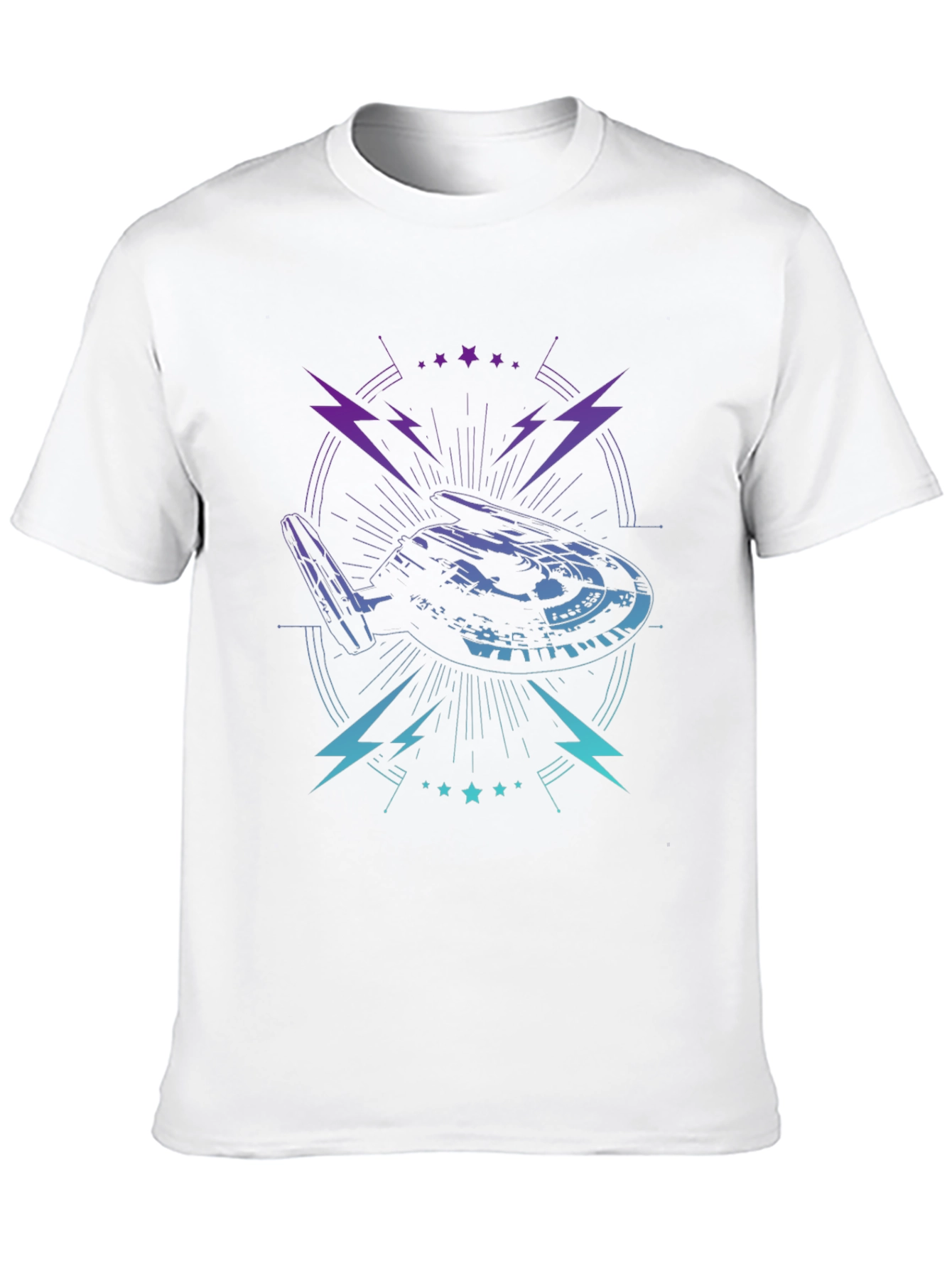 Sci-Fi Spaceship Graphic Tee - Black Cotton T-Shirt