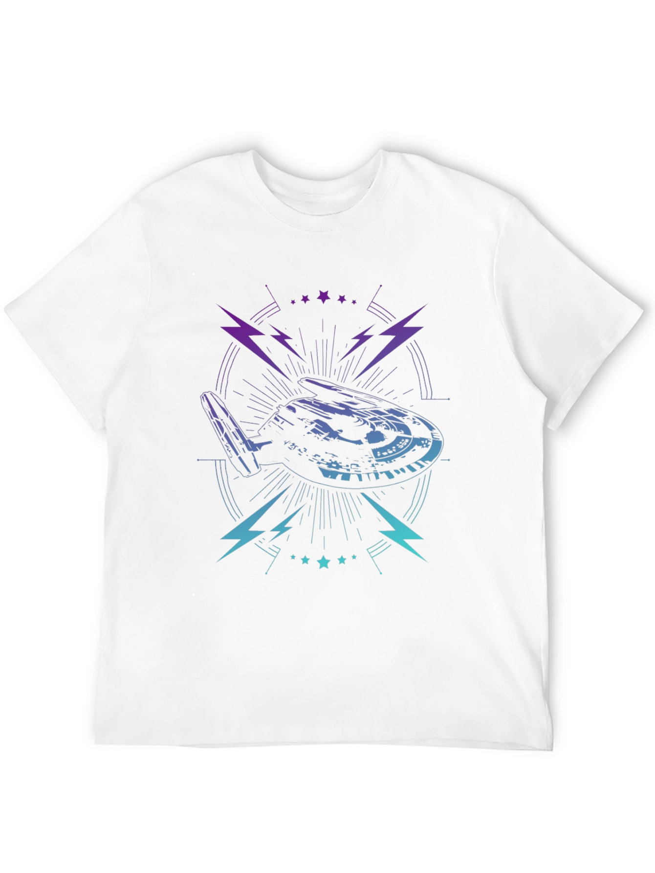 Sci-Fi Spaceship Graphic Tee - Black Cotton T-Shirt