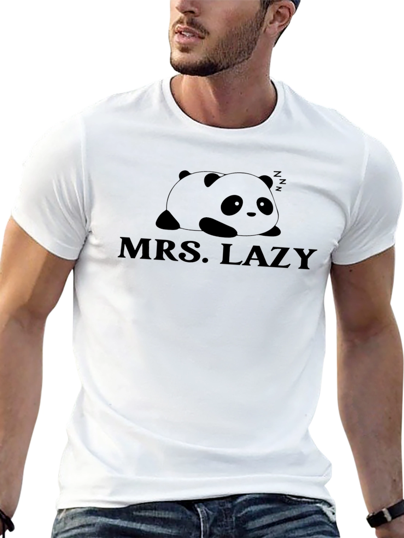 Mrs. Lazy Panda Graphic Tee - Black Cotton T-Shirt