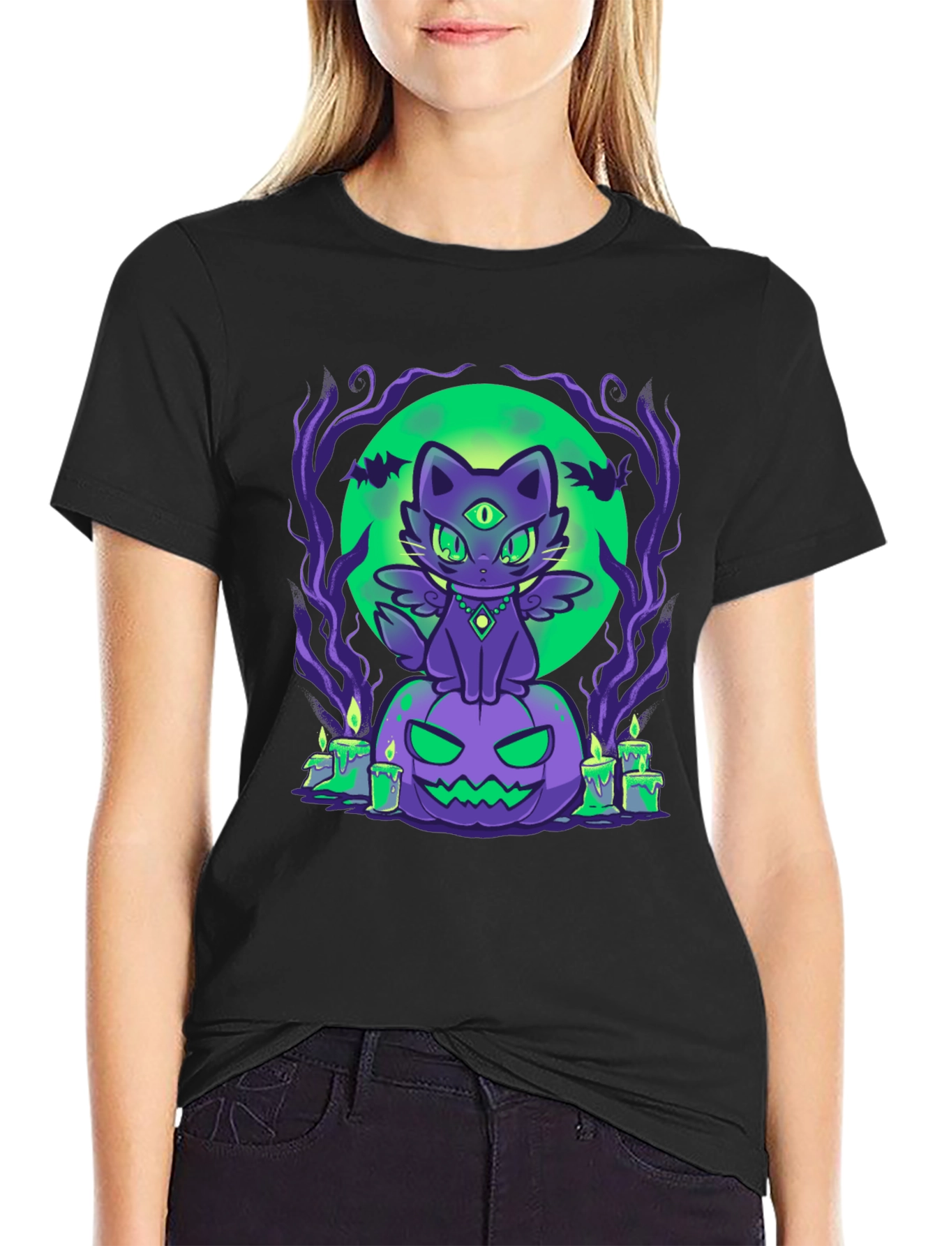 Halloween Cat on Pumpkin T-Shirt