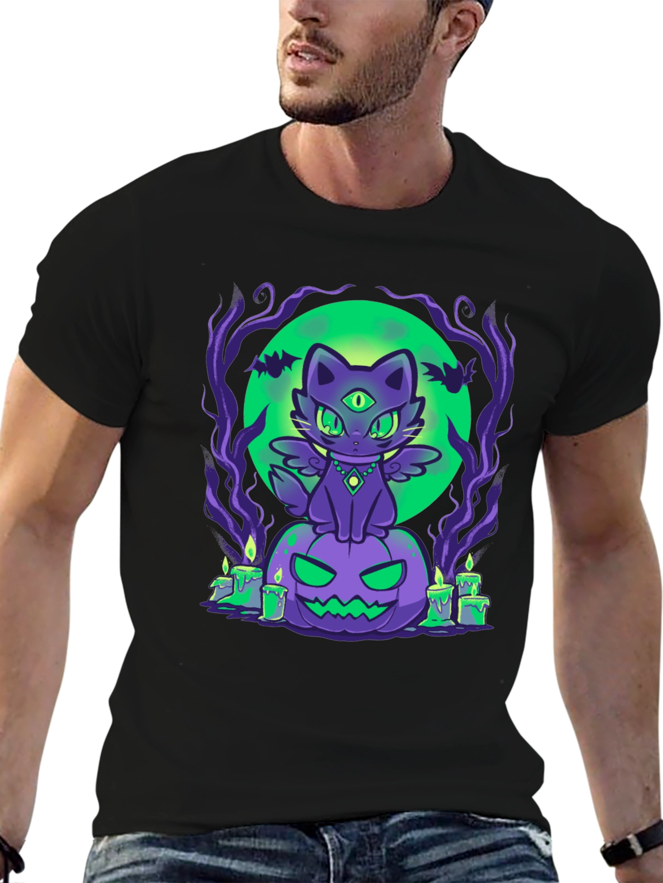 Halloween Cat on Pumpkin T-Shirt