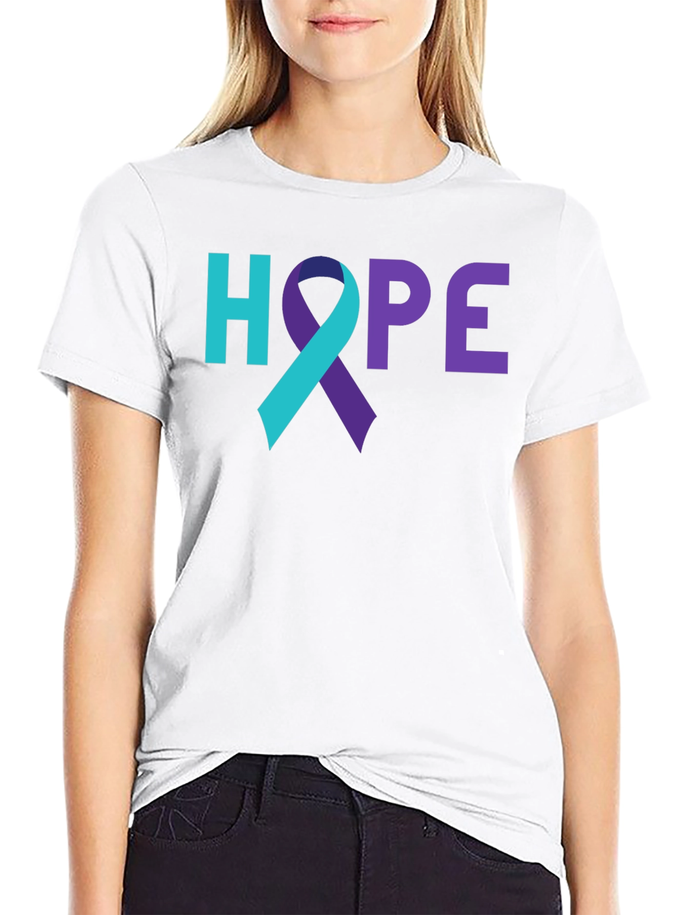 HOPE Awareness Ribbon Graphic Tee - Black