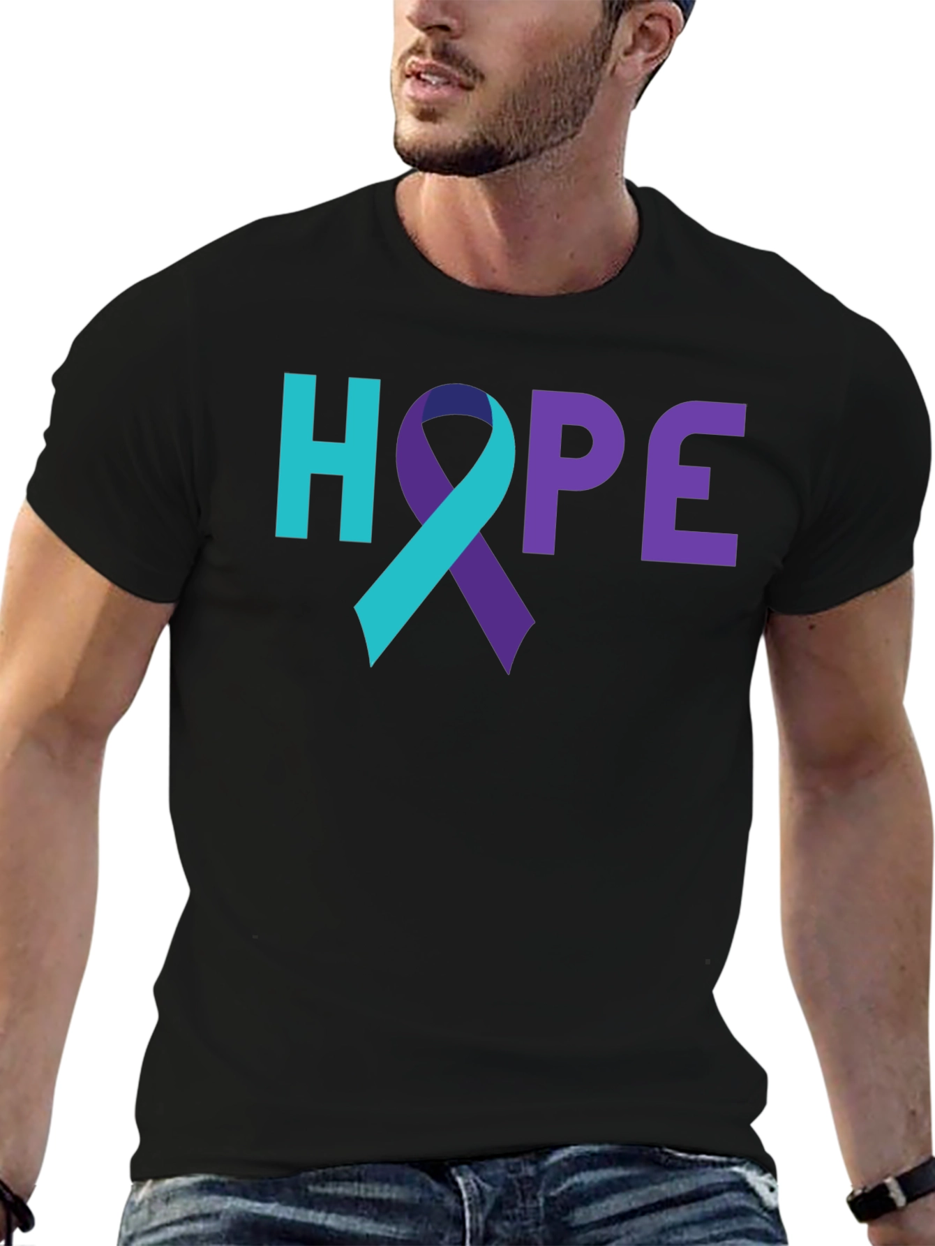HOPE Awareness Ribbon Graphic Tee - Black