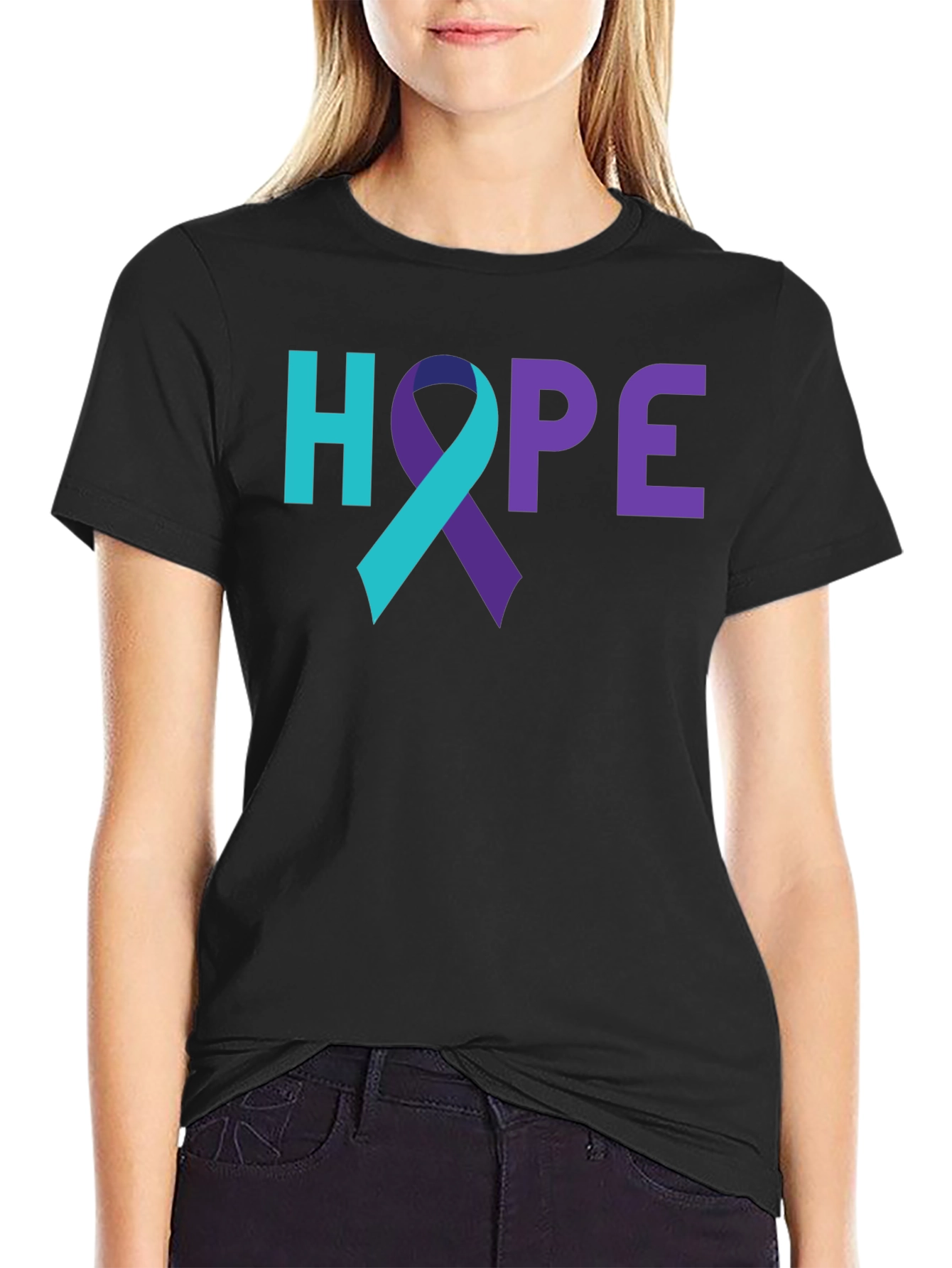 HOPE Awareness Ribbon Graphic Tee - Black