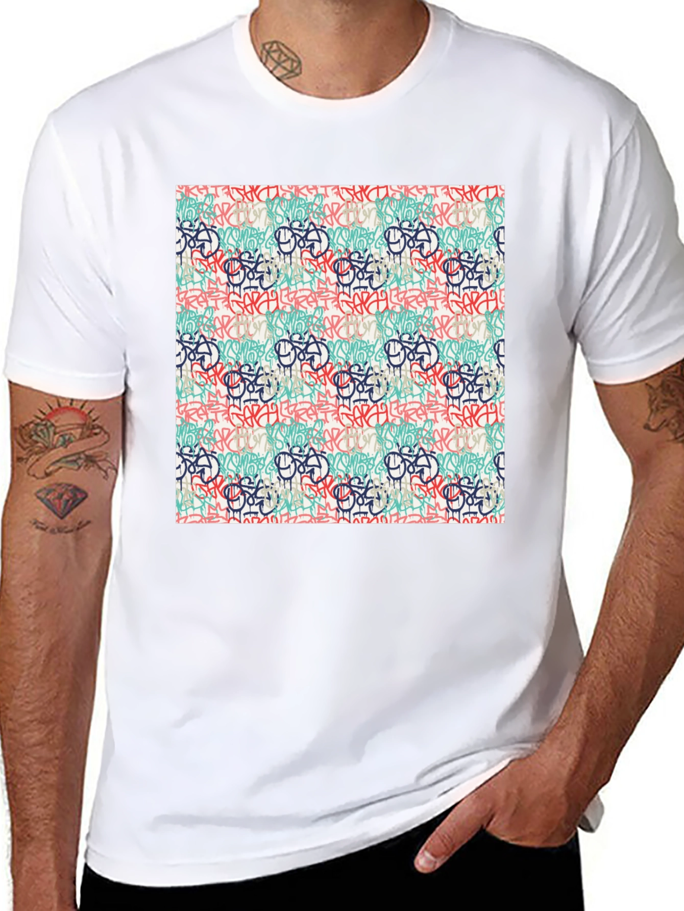 Graffiti Print Tee - Urban Style Crewneck T-Shirt
