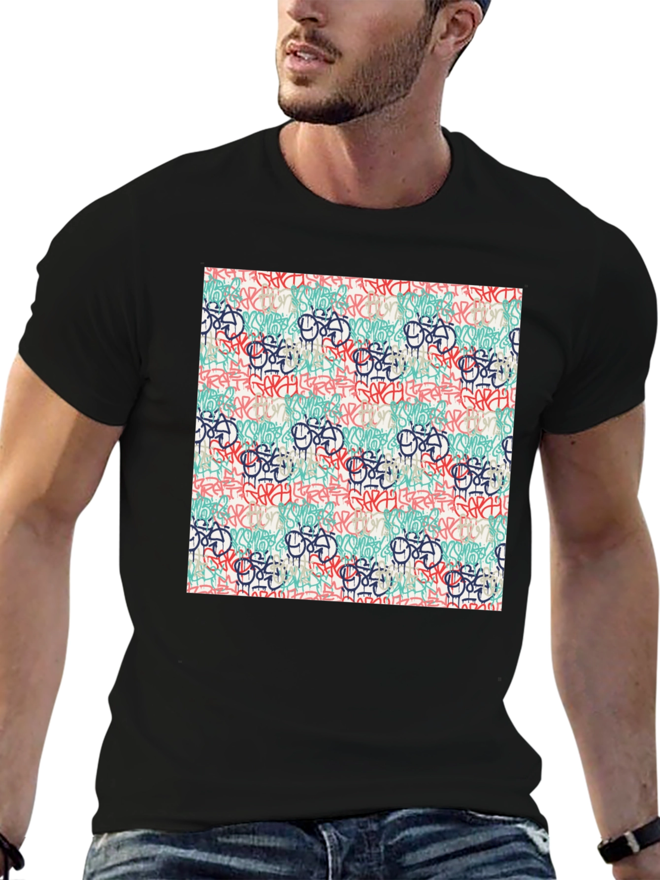 Graffiti Print Tee - Urban Style Crewneck T-Shirt
