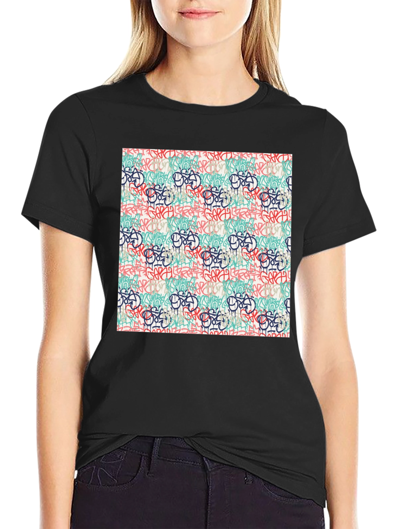 Graffiti Print Tee - Urban Style Crewneck T-Shirt