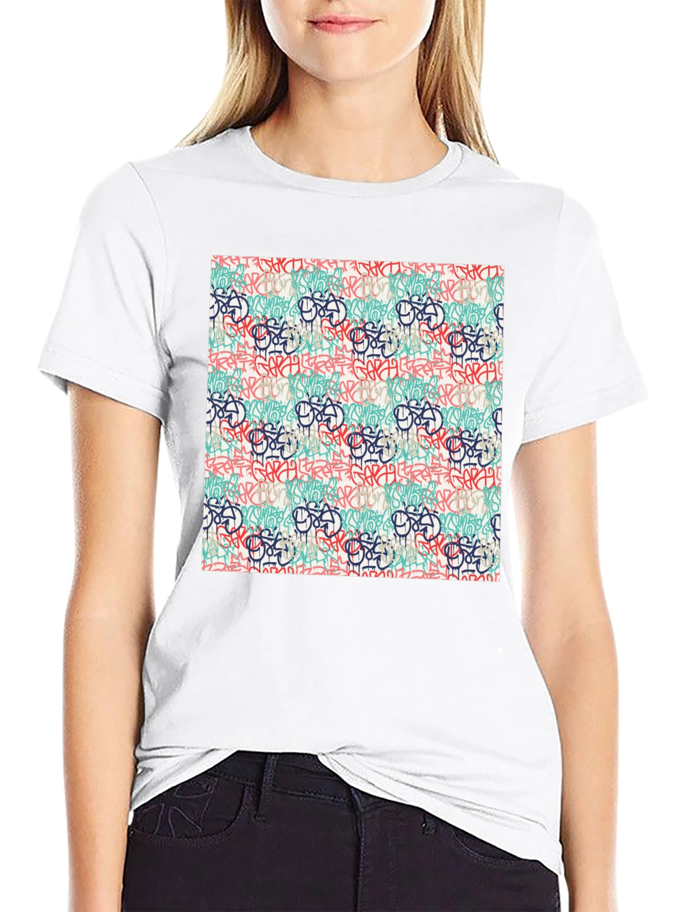 Graffiti Print Tee - Urban Style Crewneck T-Shirt