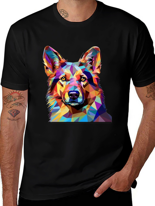 Geometric Dog Print Black T-Shirt