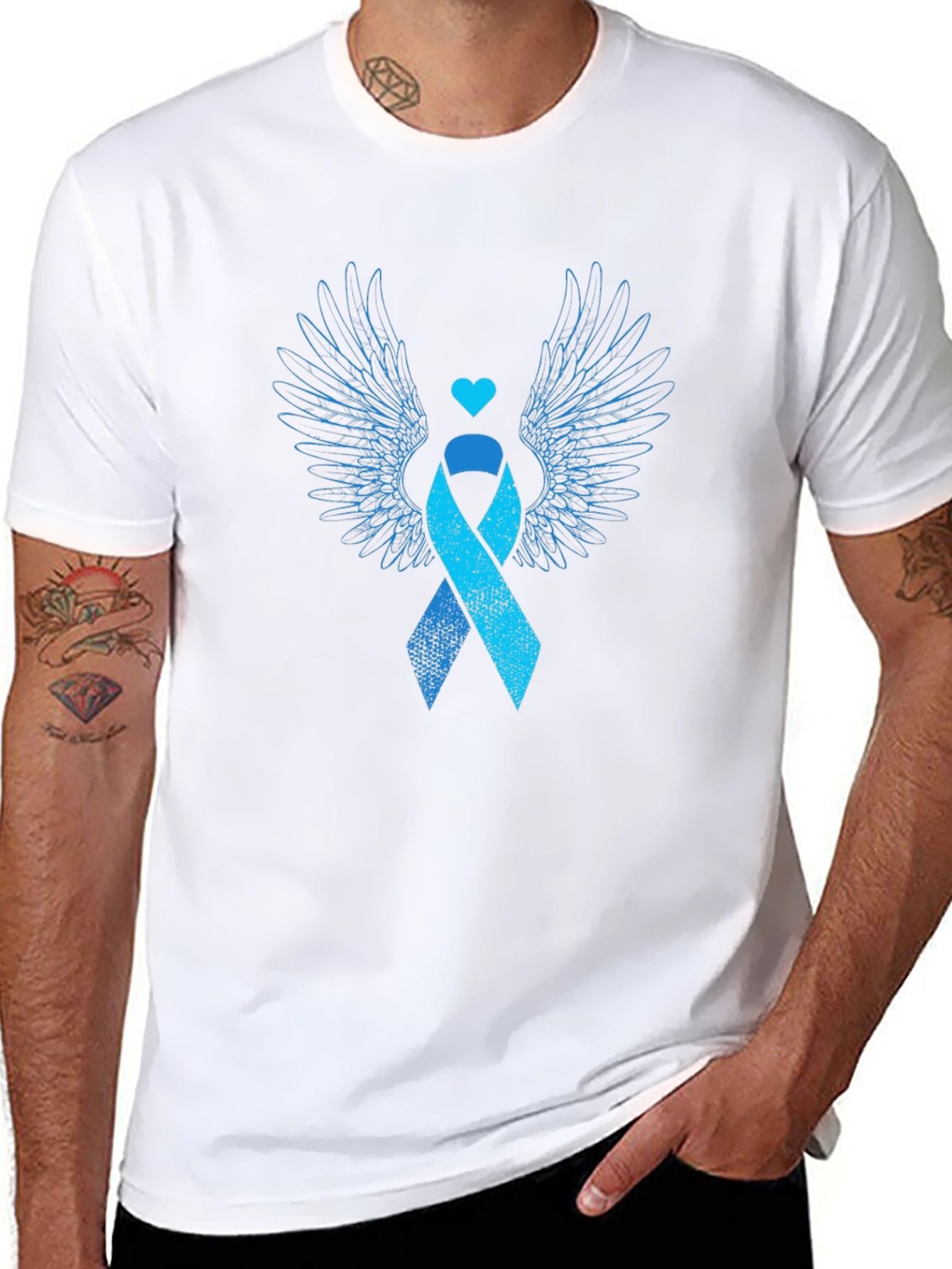 Angel Wings Awareness Ribbon Graphic Tee - Black