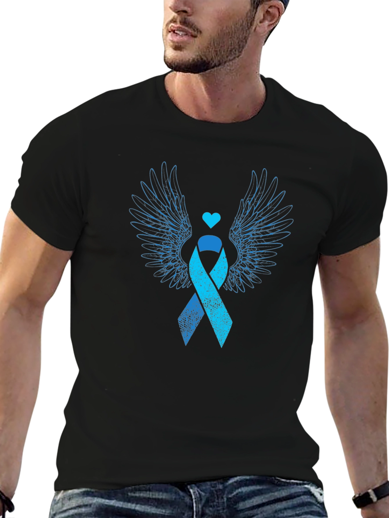 Angel Wings Awareness Ribbon Graphic Tee - Black
