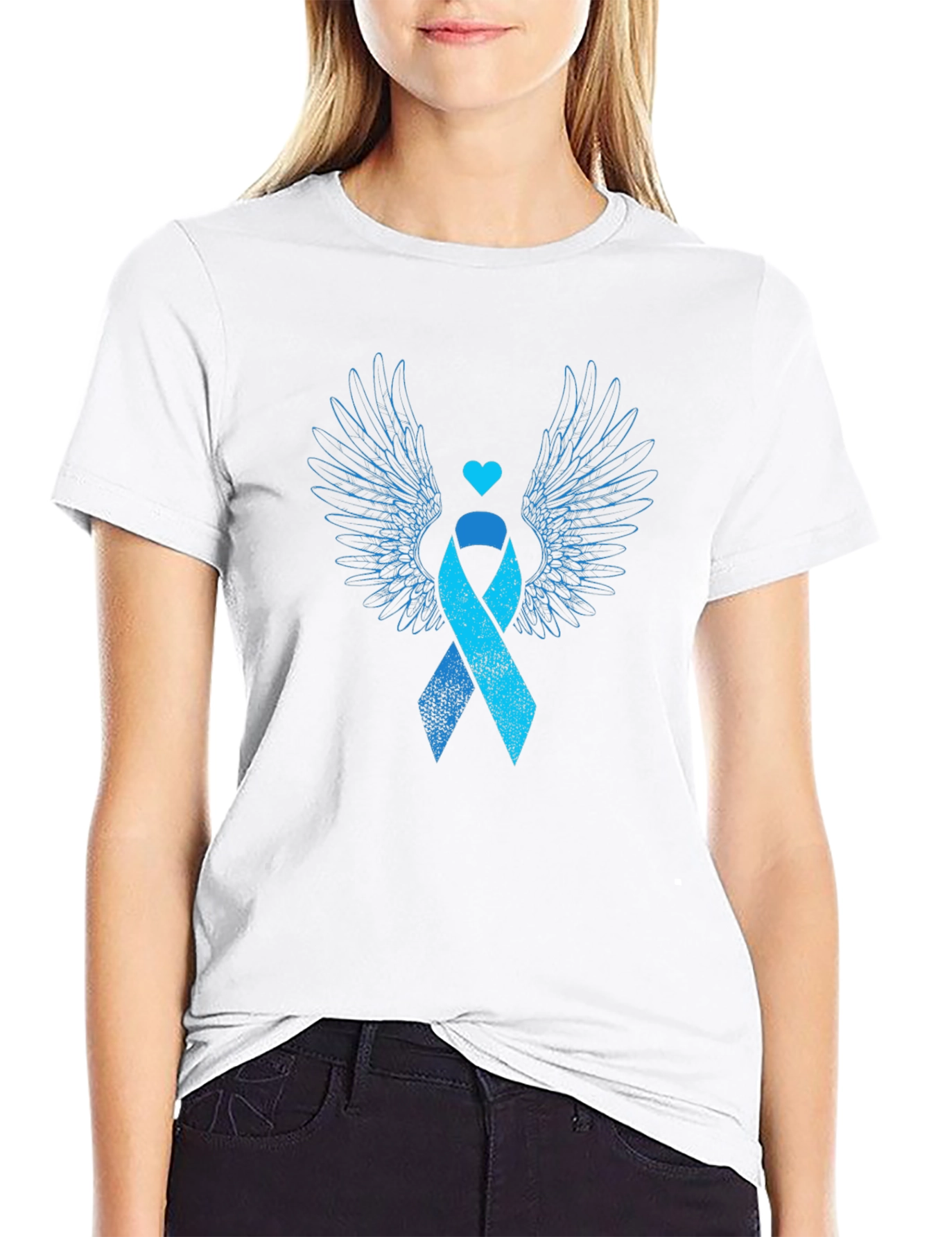 Angel Wings Awareness Ribbon Graphic Tee - Black