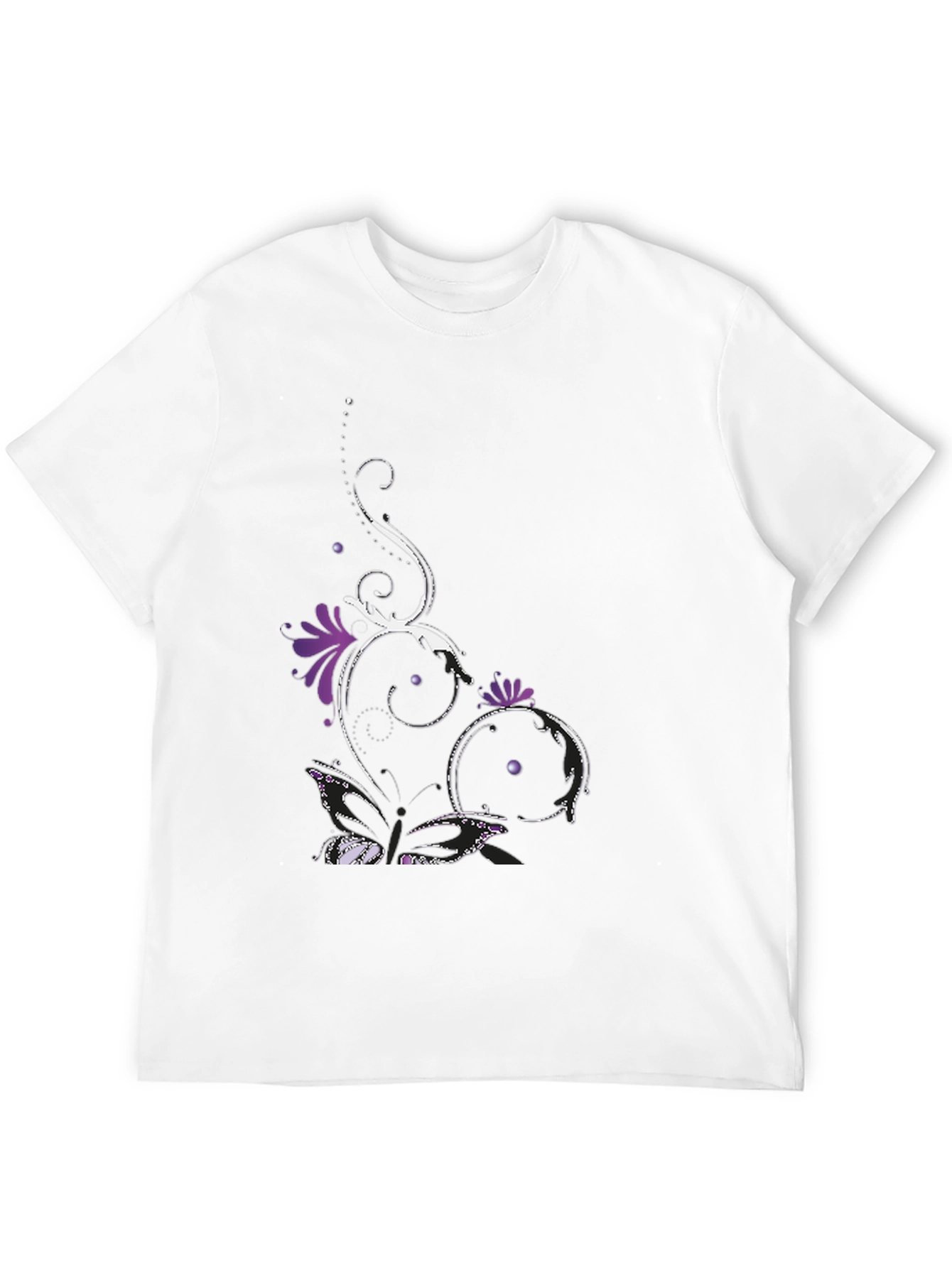 Stylish Black Tee with Floral Butterfly Design