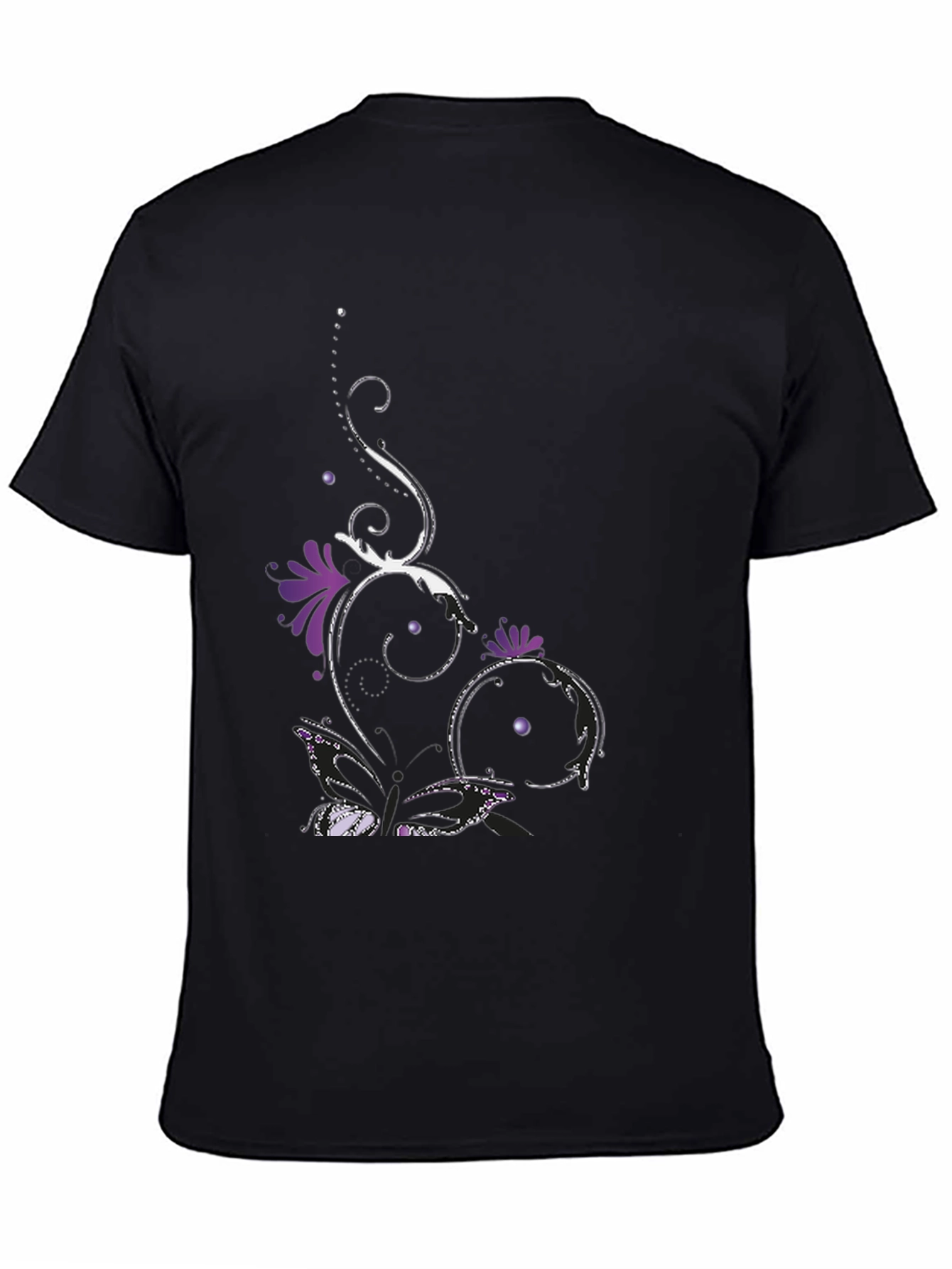 Stylish Black Tee with Floral Butterfly Design