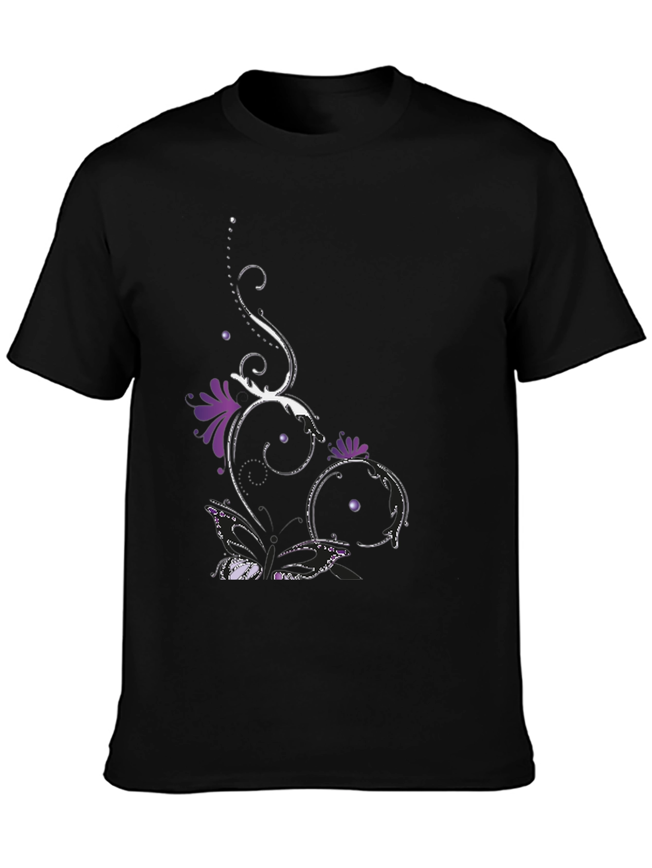 Stylish Black Tee with Floral Butterfly Design