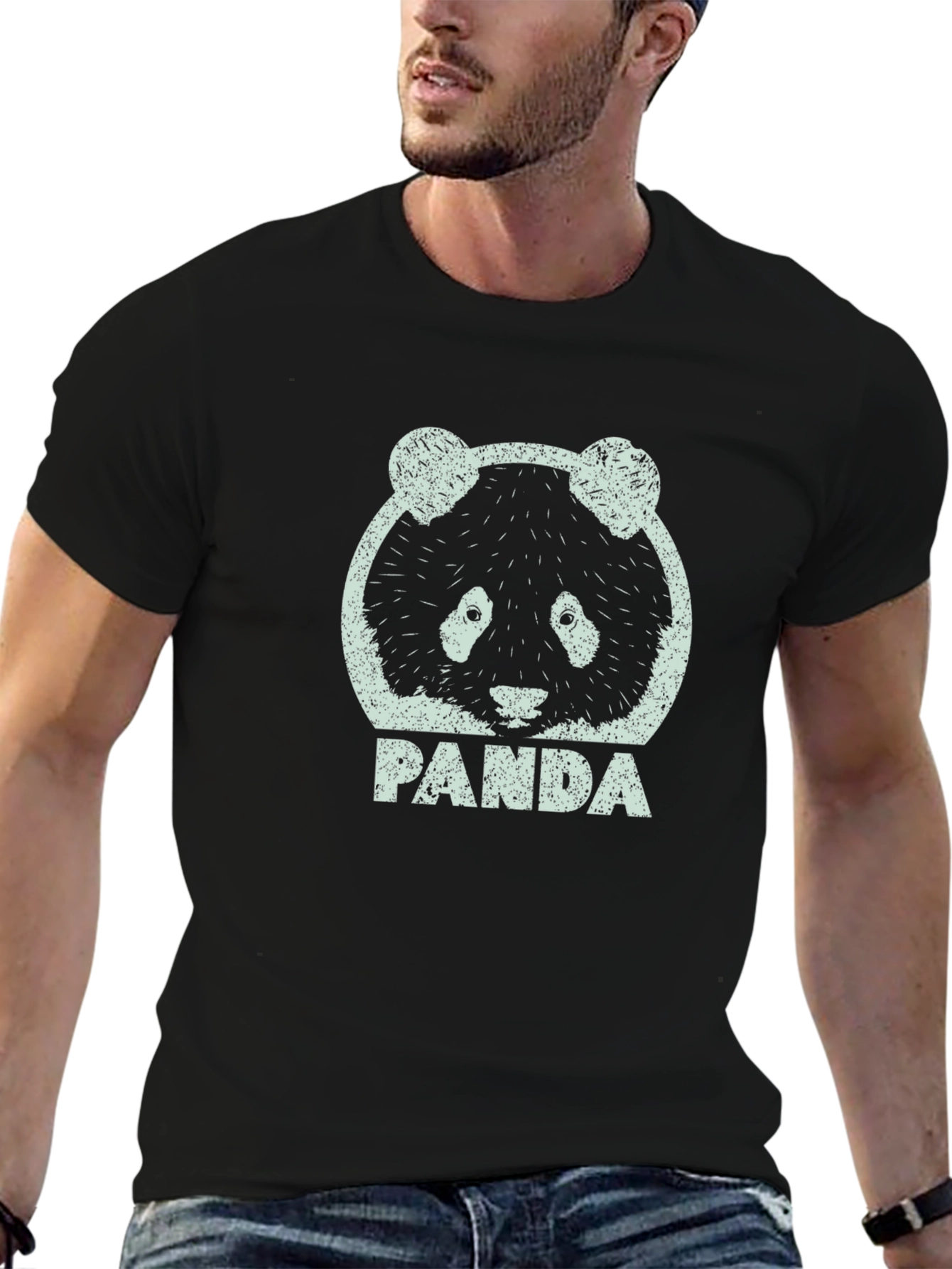 Mens Black Panda Graphic Tee Shirt