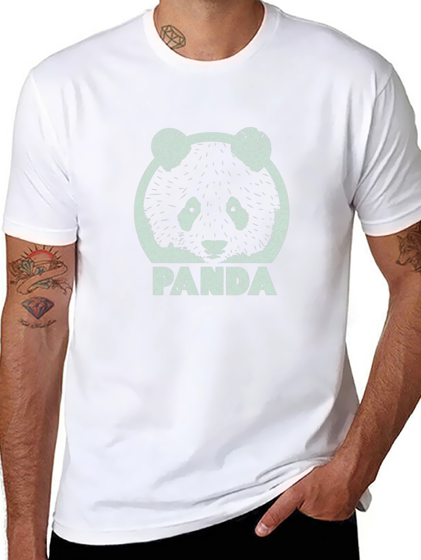 Mens Black Panda Graphic Tee Shirt