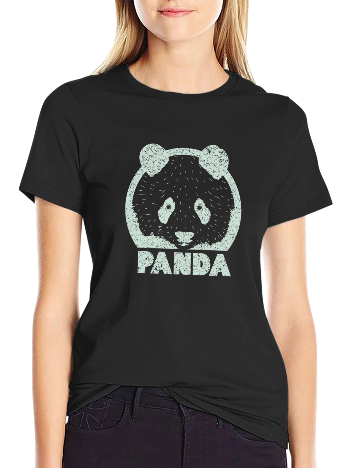 Mens Black Panda Graphic Tee Shirt